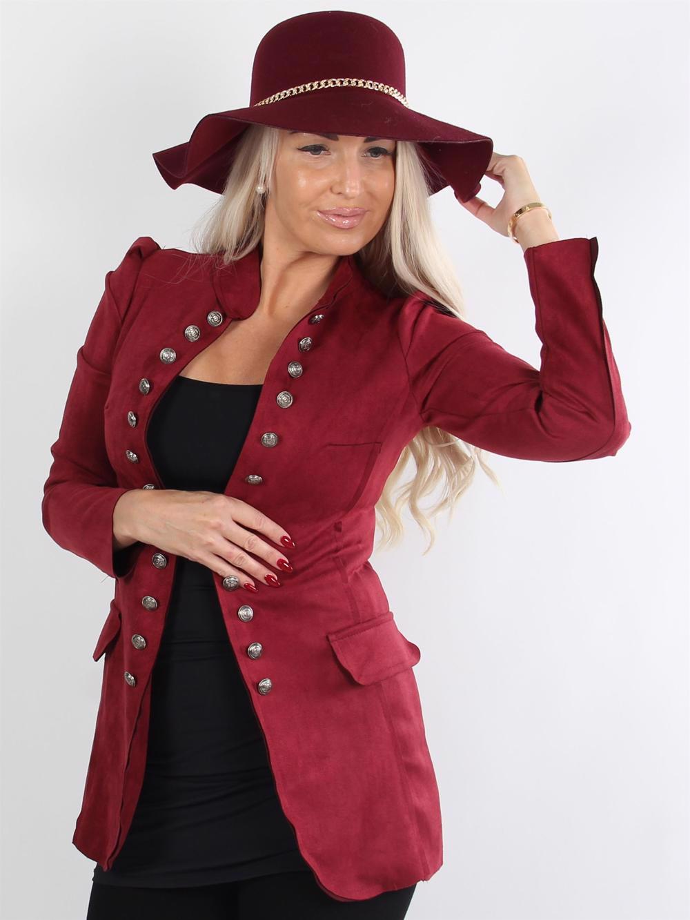 Beverly - Armégrön jacka med knappar i mocka-look