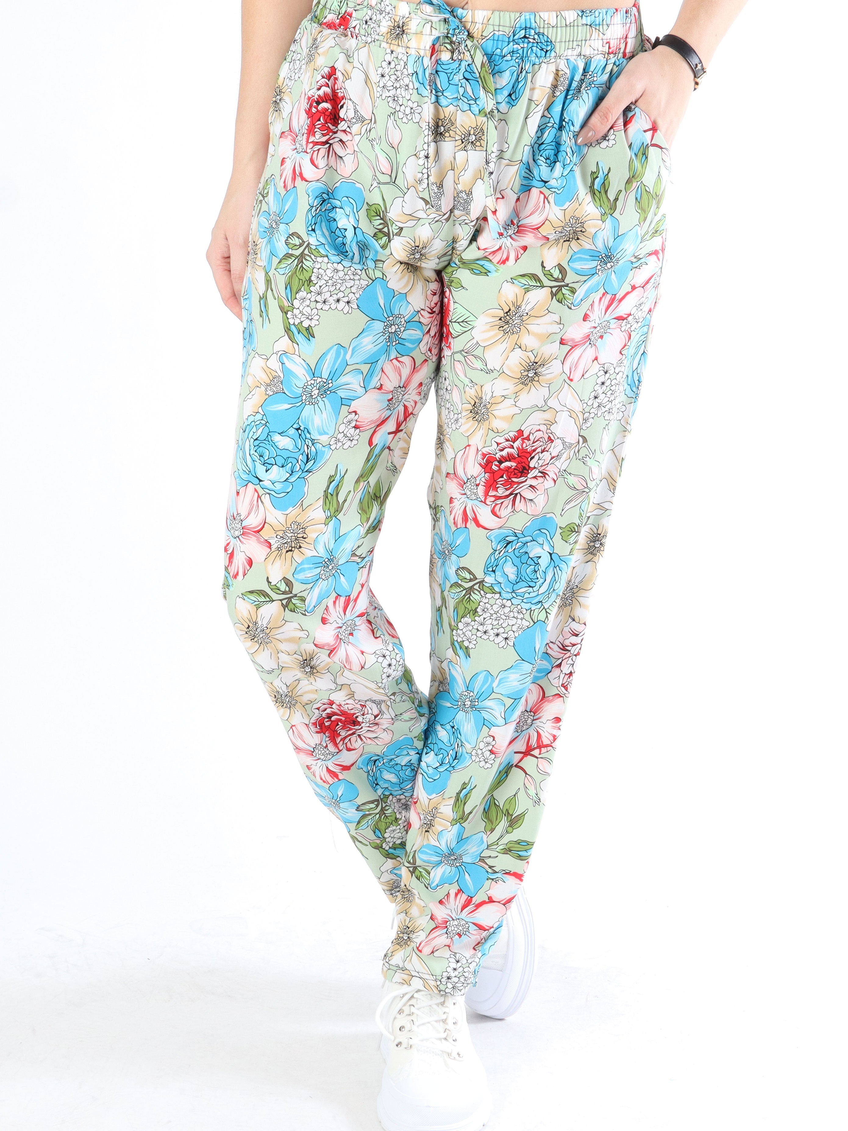 Billie - Löst sittande byxor i blommönster med elastisk kant