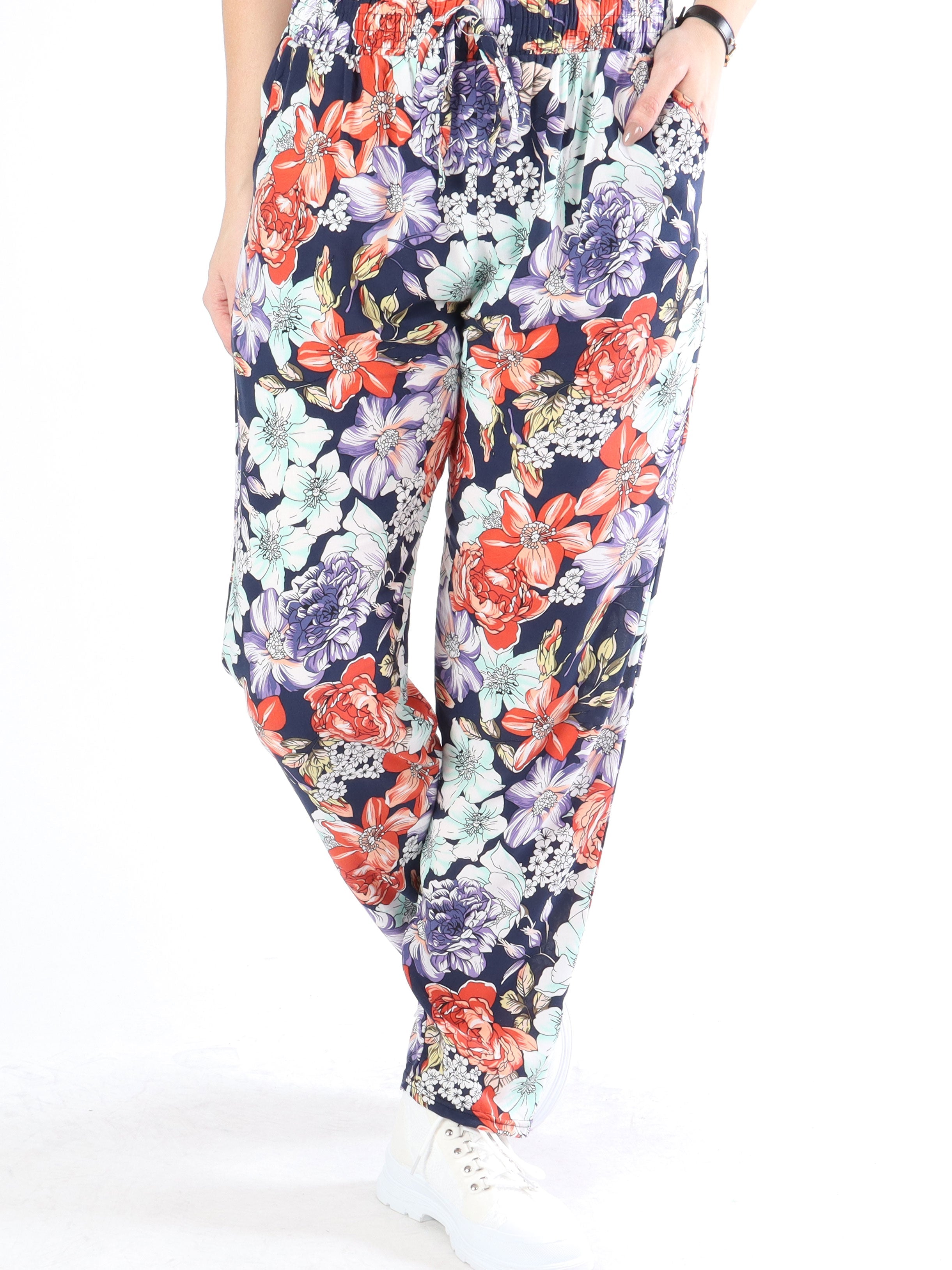 Billie - Löst sittande byxor i blommönster med elastisk kant