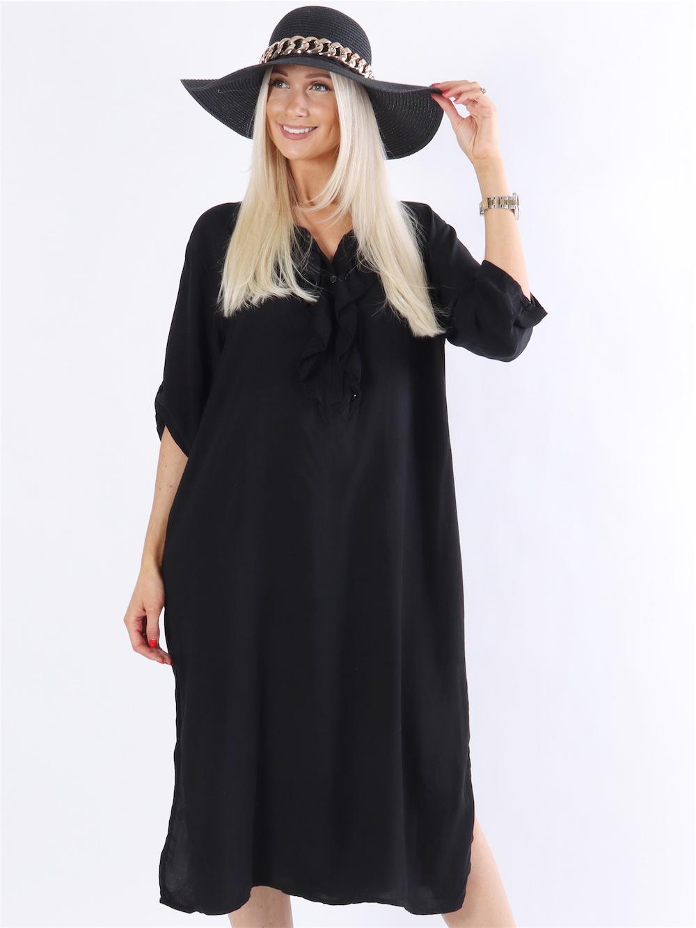 Bonita - Lång skjortklänning med volanger i halsen