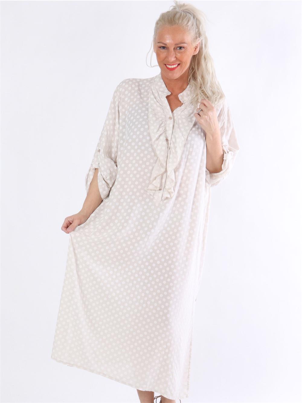 Bonita Dot - Prickig skjortklänning med volanger i halsen