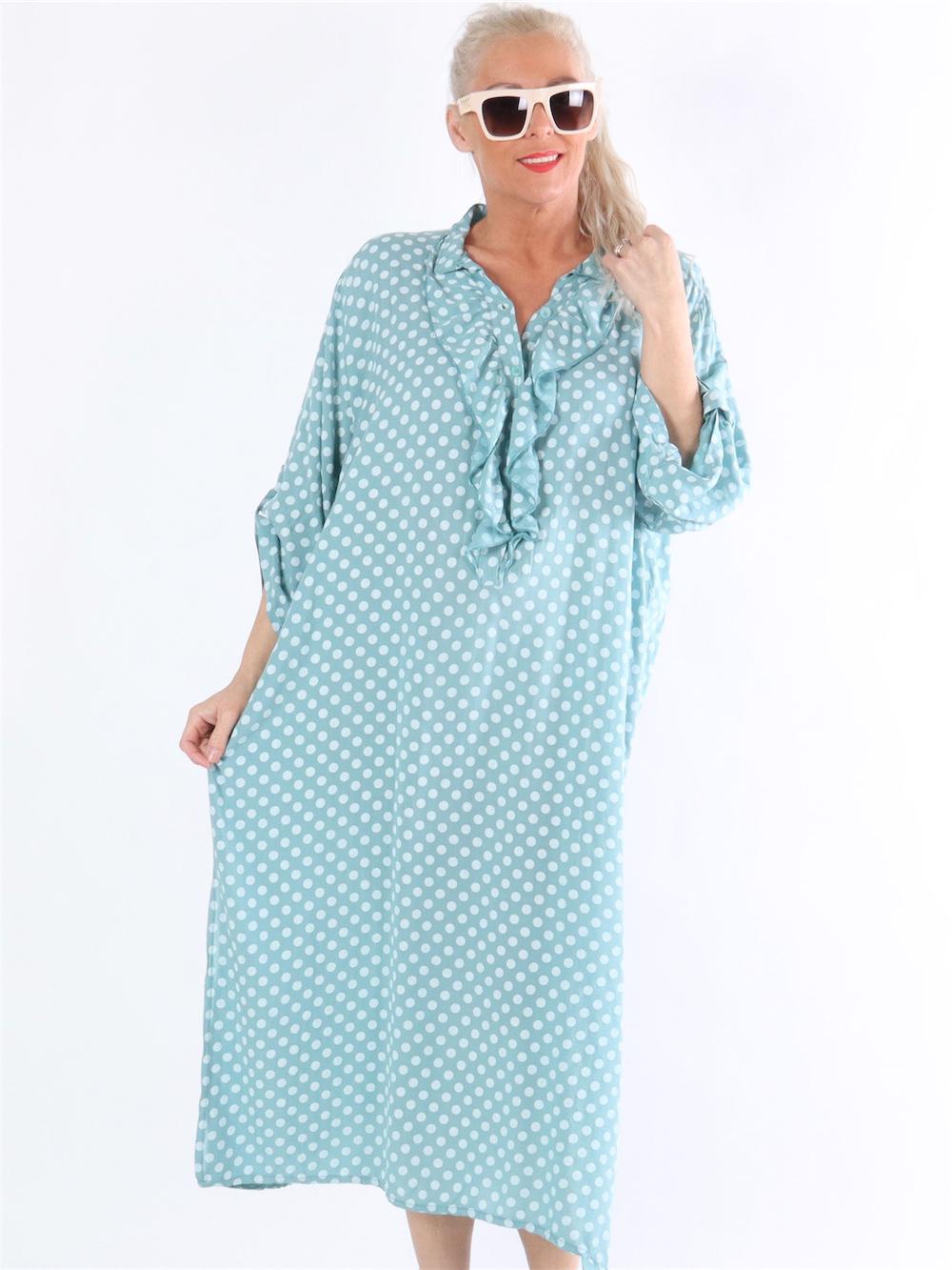 Bonita Dot - Prickig skjortklänning med volanger i halsen