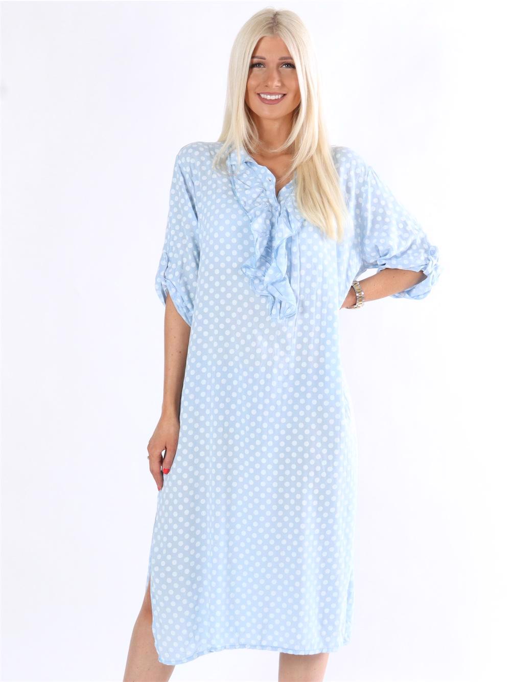 Bonita Dot - Prickig skjortklänning med volanger i halsen