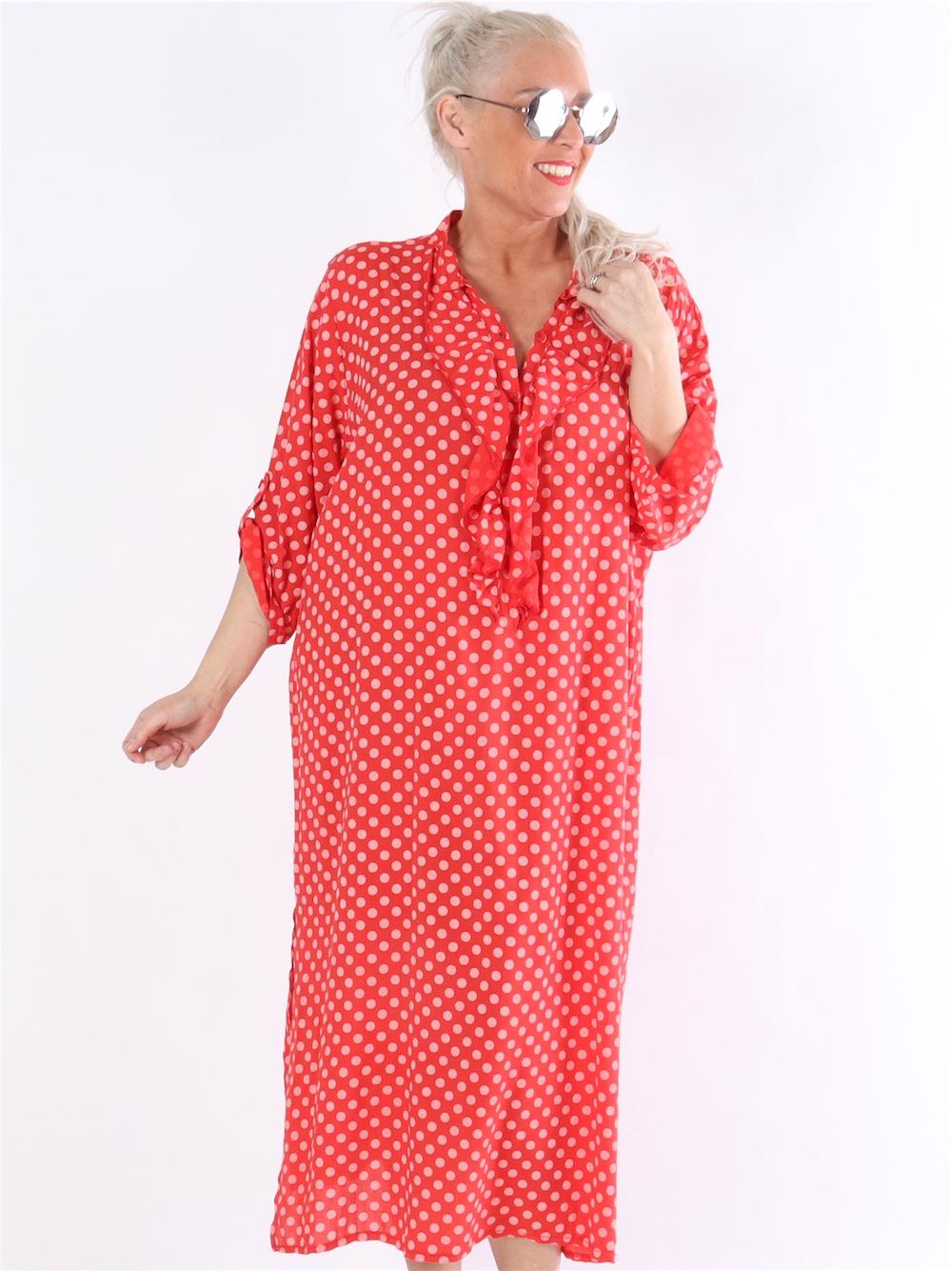 Bonita Dot - Prickig skjortklänning med volanger i halsen