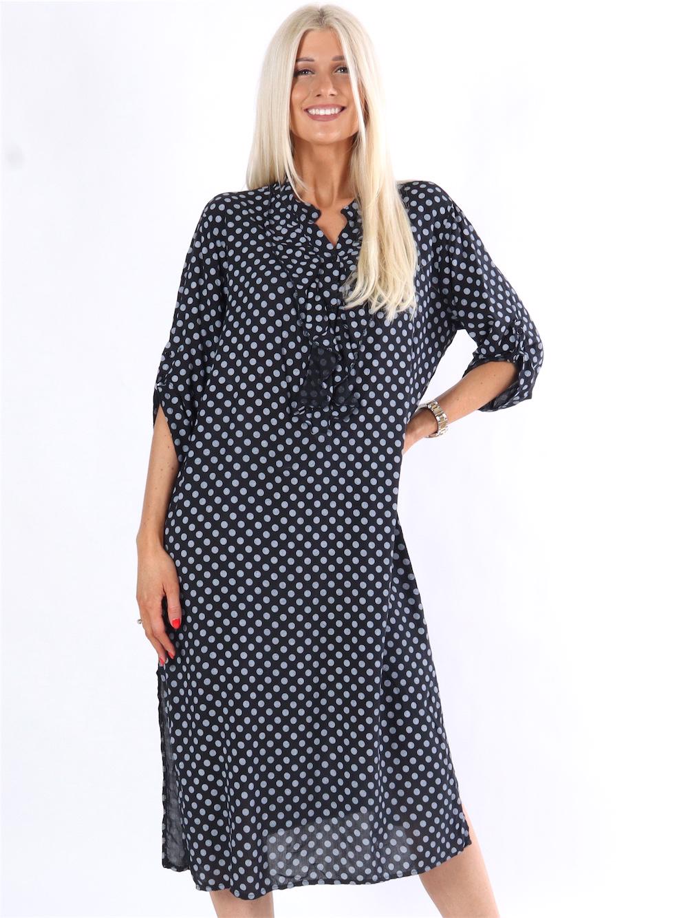 Bonita Dot - Prickig skjortklänning med volanger i halsen