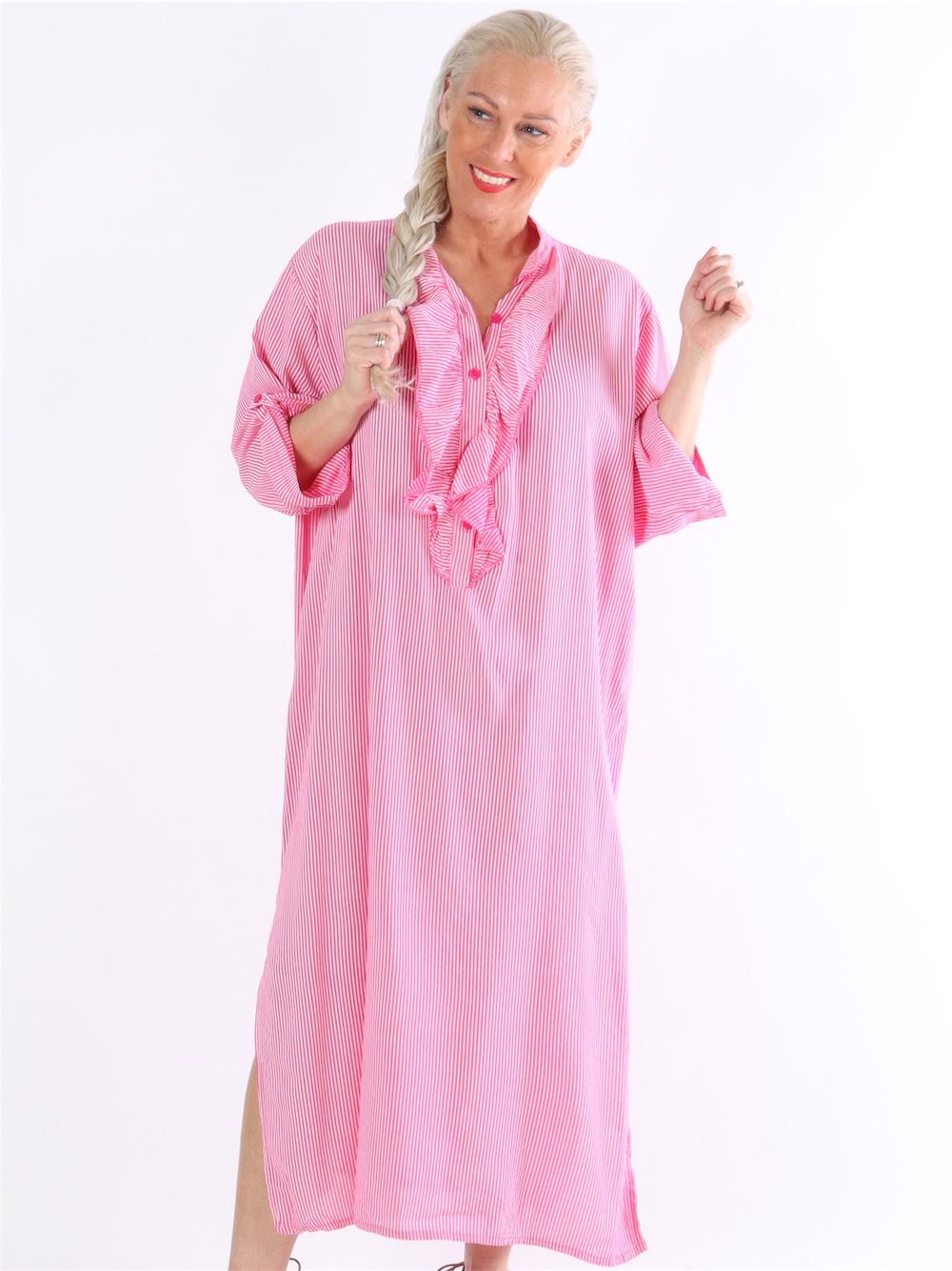 Bonita stripe - Randig skjortklänning med volanger