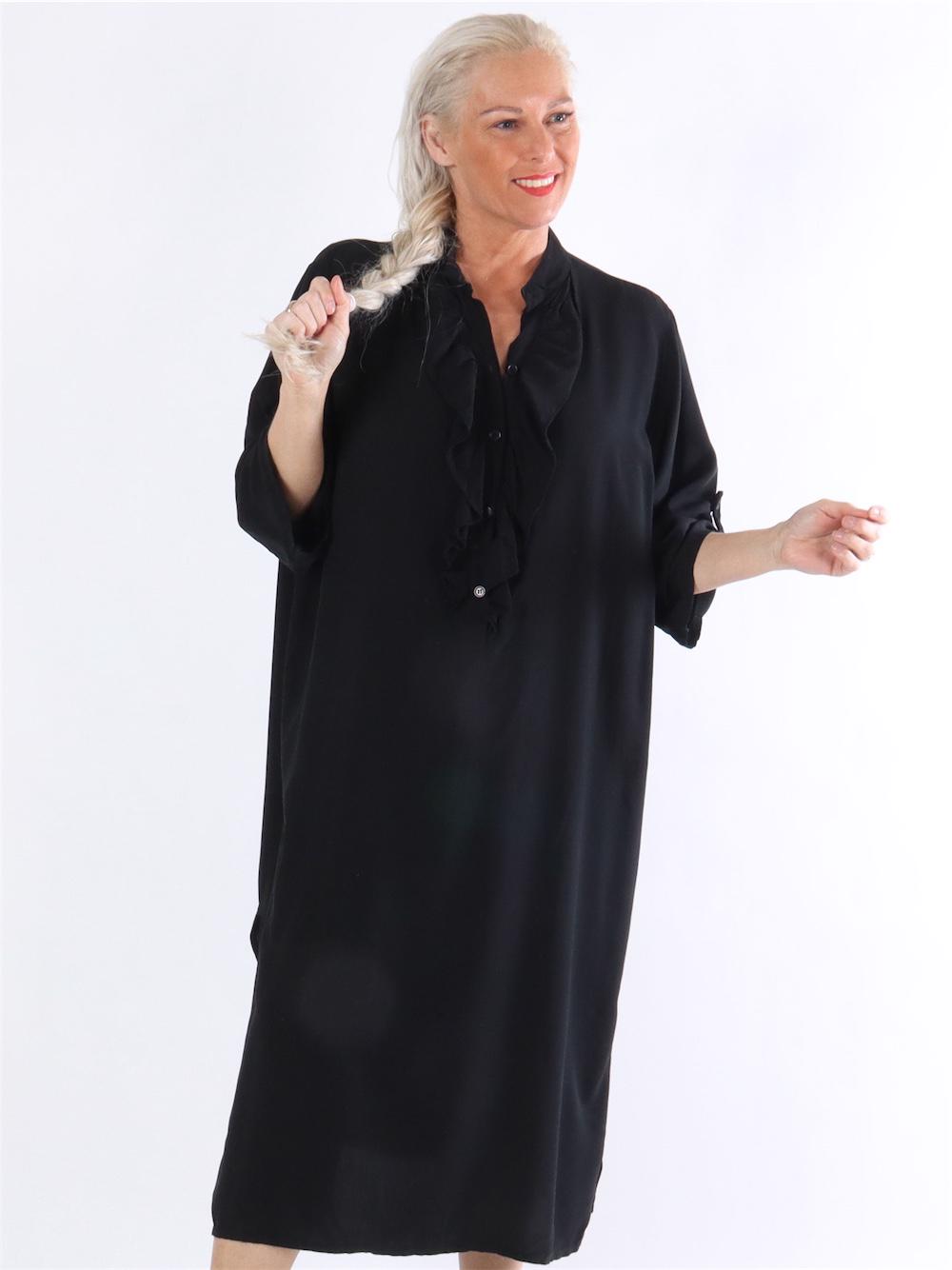 Bonita - Lång skjortklänning med volanger i halsen