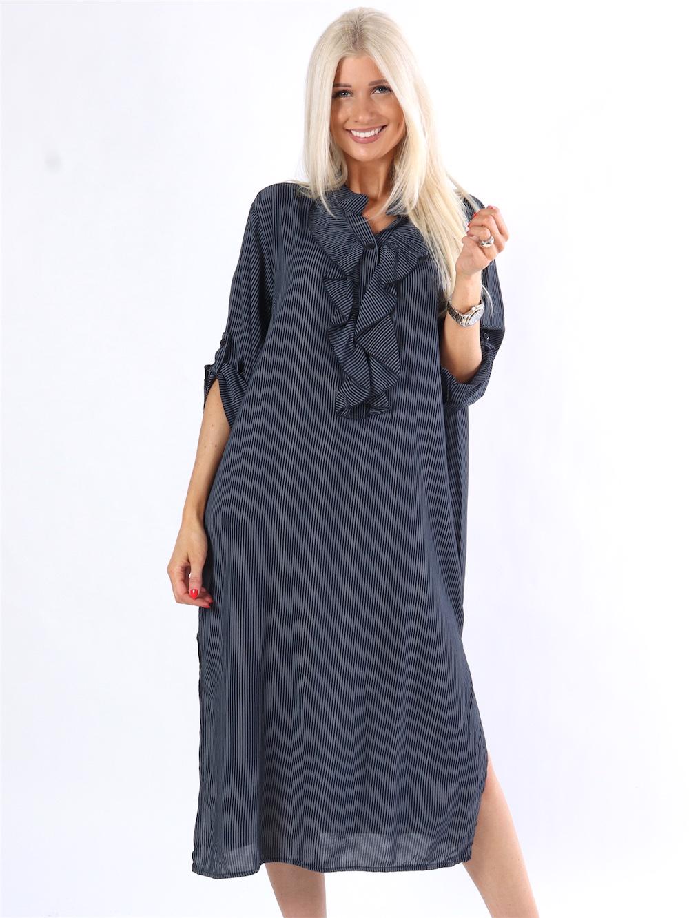 Bonita stripe - Randig skjortklänning med volanger