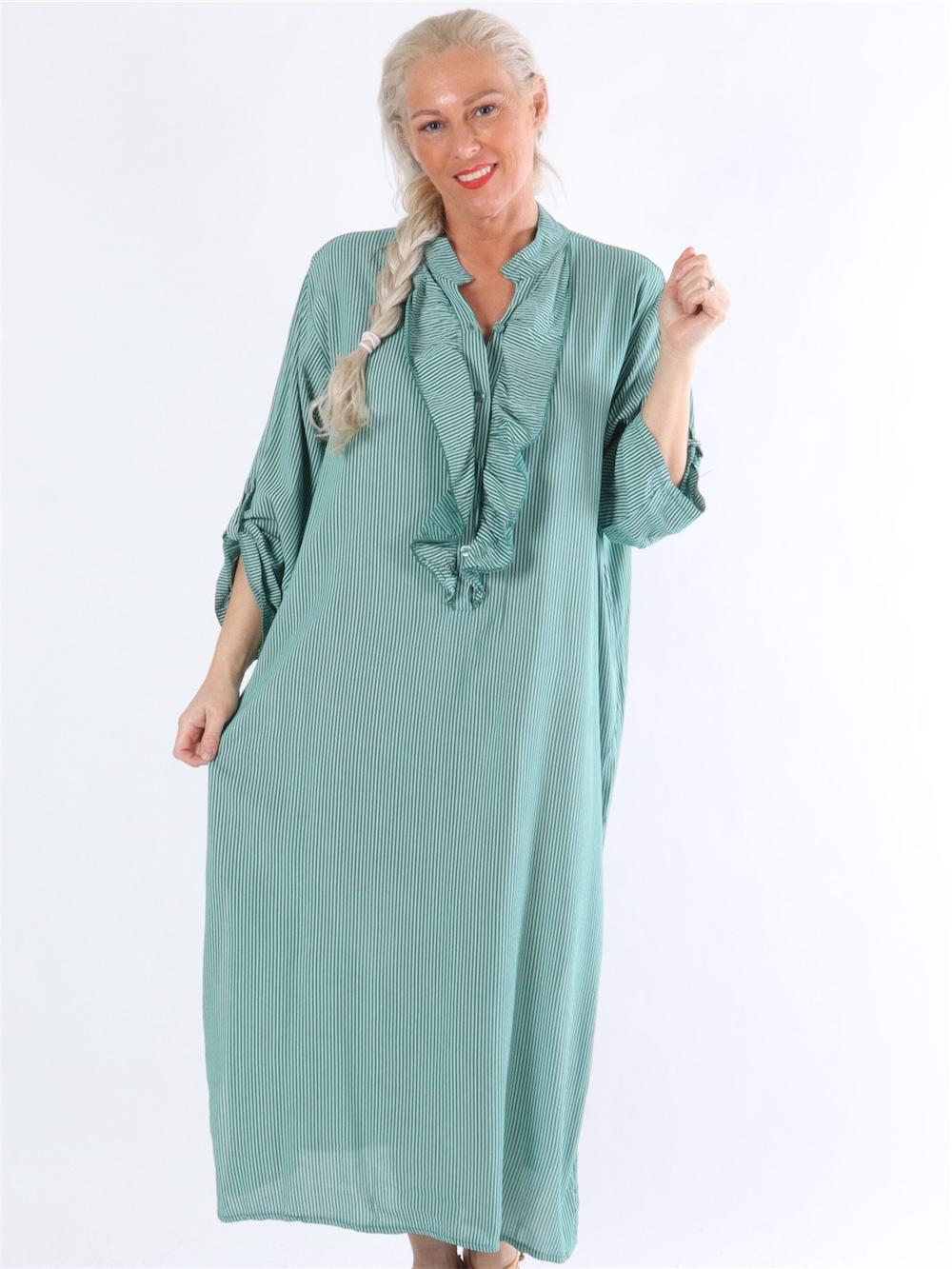 Bonita stripe - Randig skjortklänning med volanger