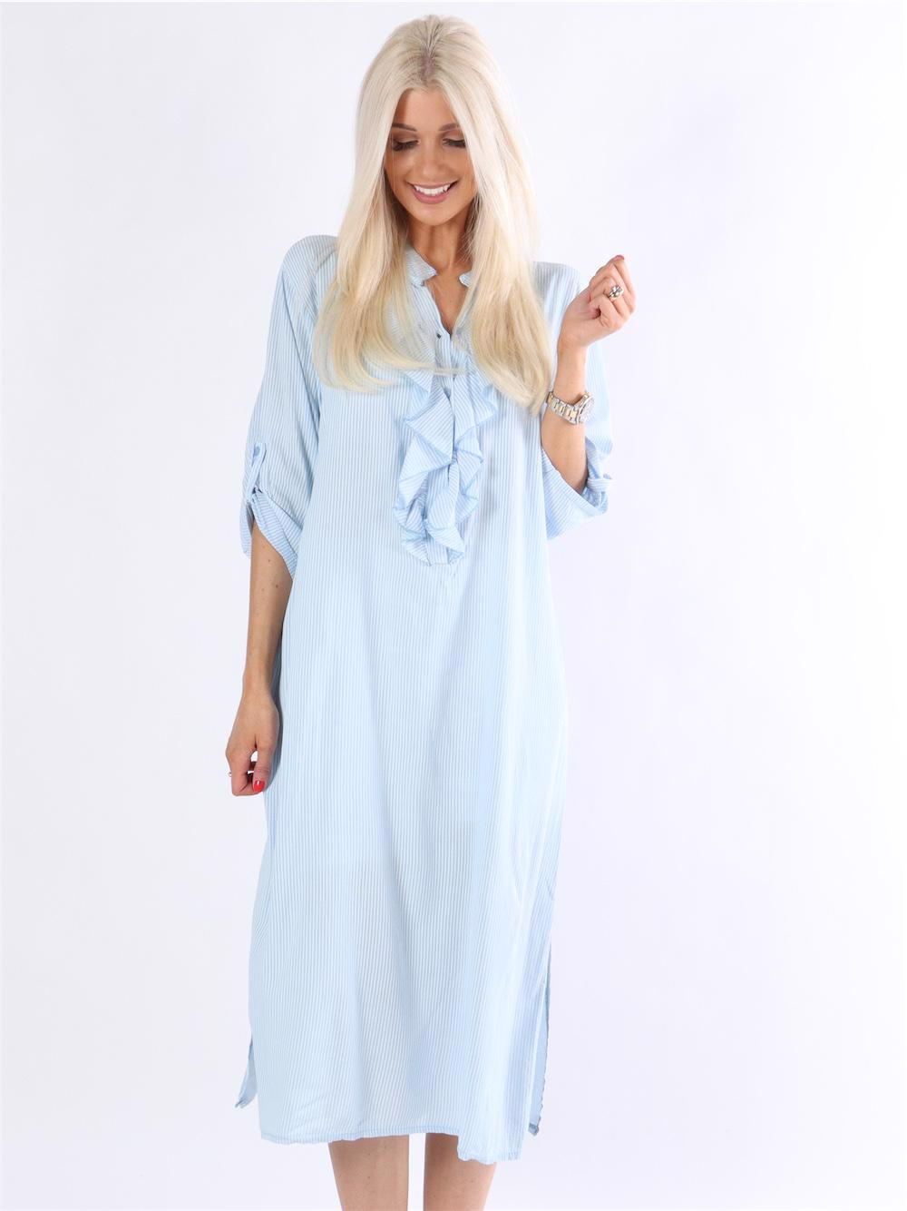 Bonita stripe - Randig skjortklänning med volanger