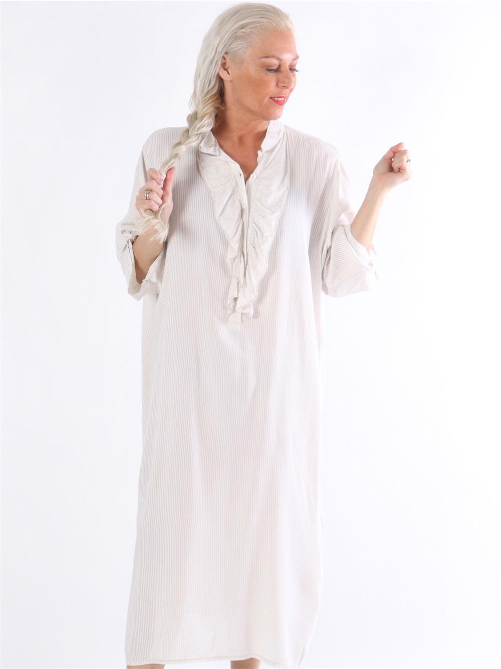 Bonita stripe - Randig skjortklänning med volanger