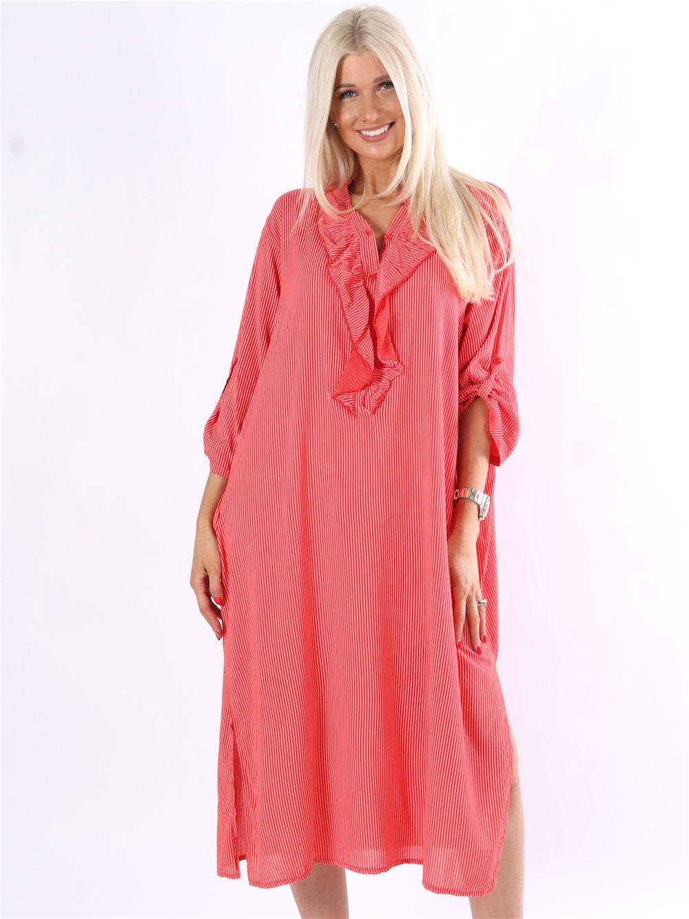 Bonita stripe - Randig skjortklänning med volanger