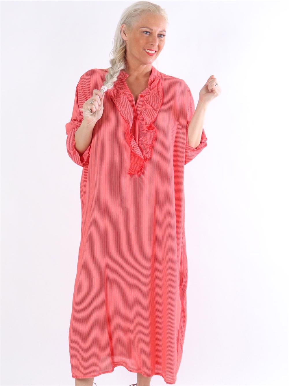 Bonita stripe - Randig skjortklänning med volanger