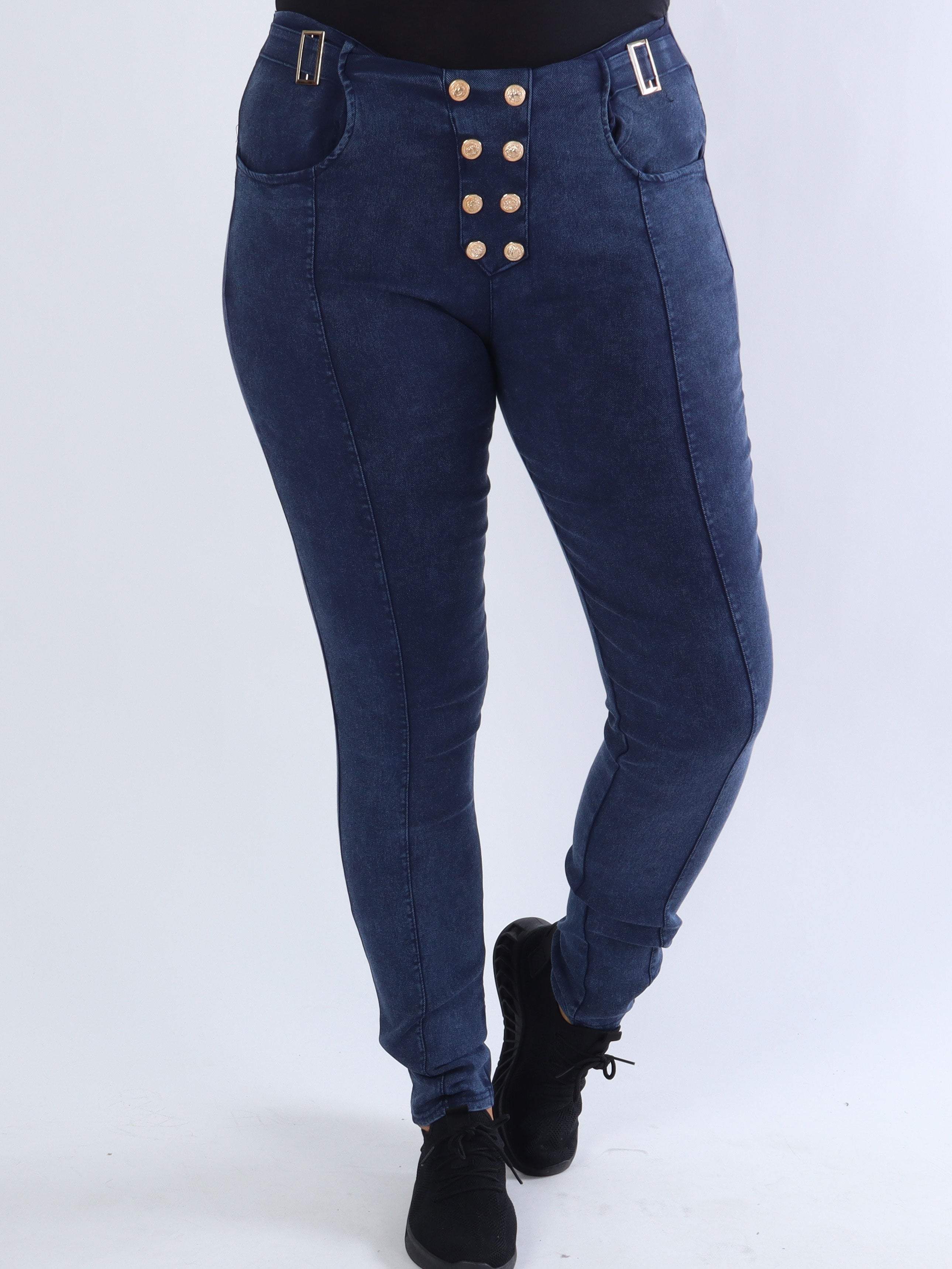 Bonnie - Leggings i jeanslook med guldknappar