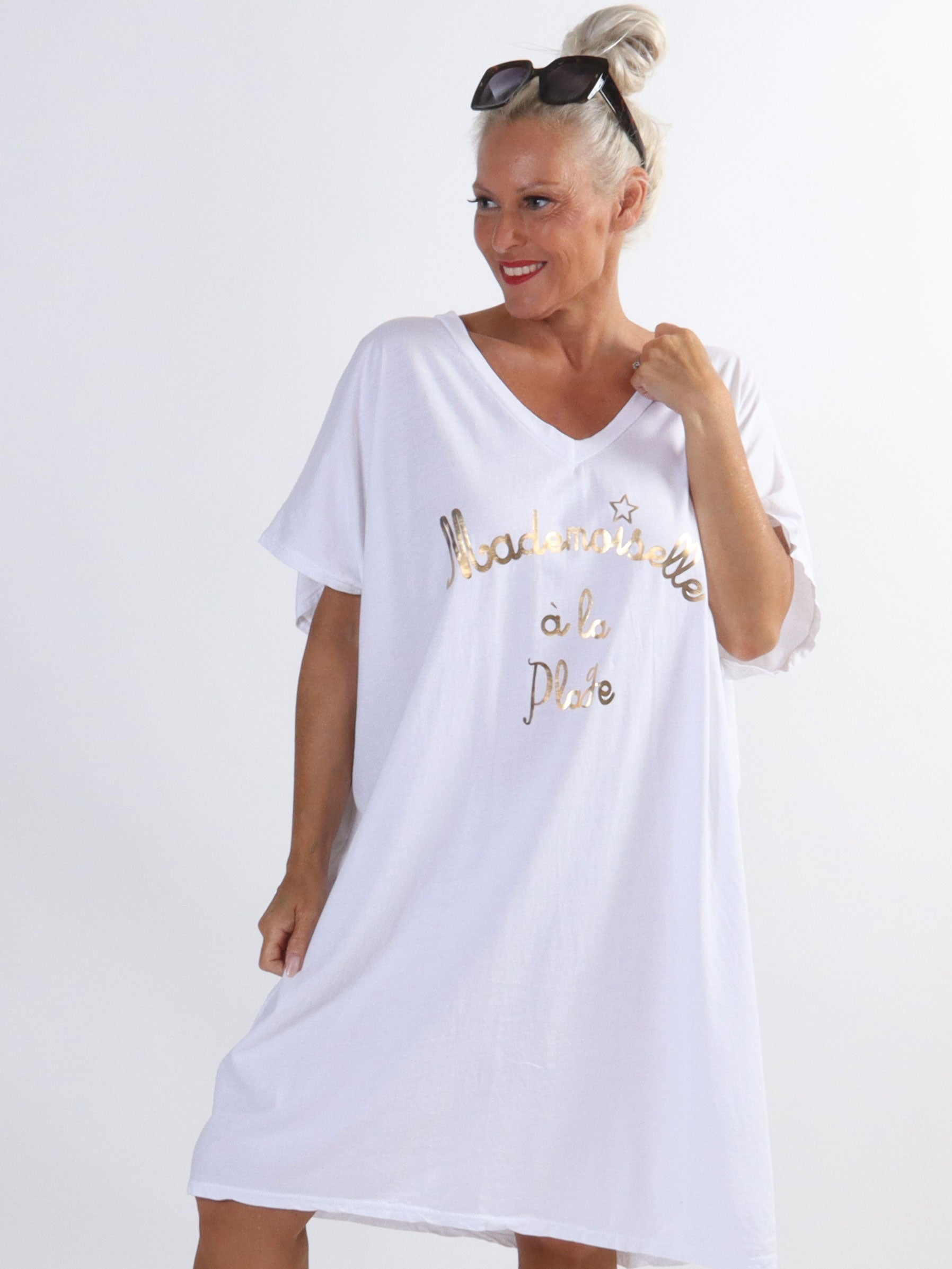 Bree - T-shirtklänning i bomull med text på framsidan