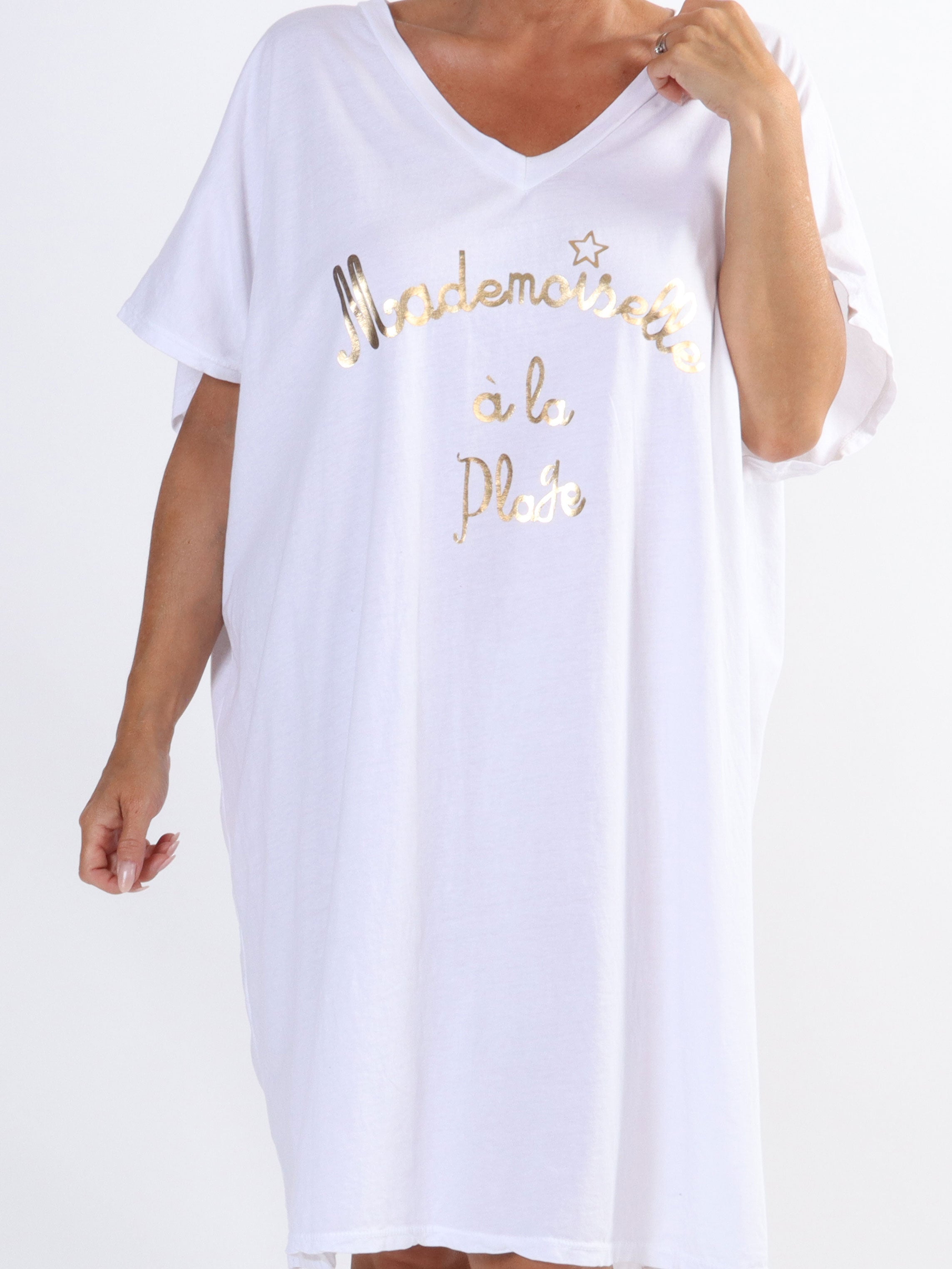 Bree - T-shirtklänning i bomull med text på framsidan