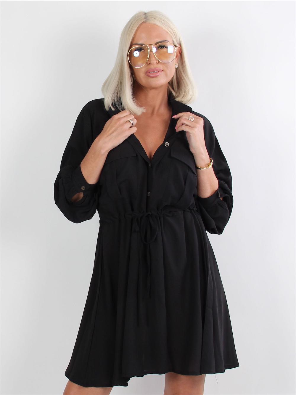 Brigada - Svart enkel skjortklänning med fickor på bröstet