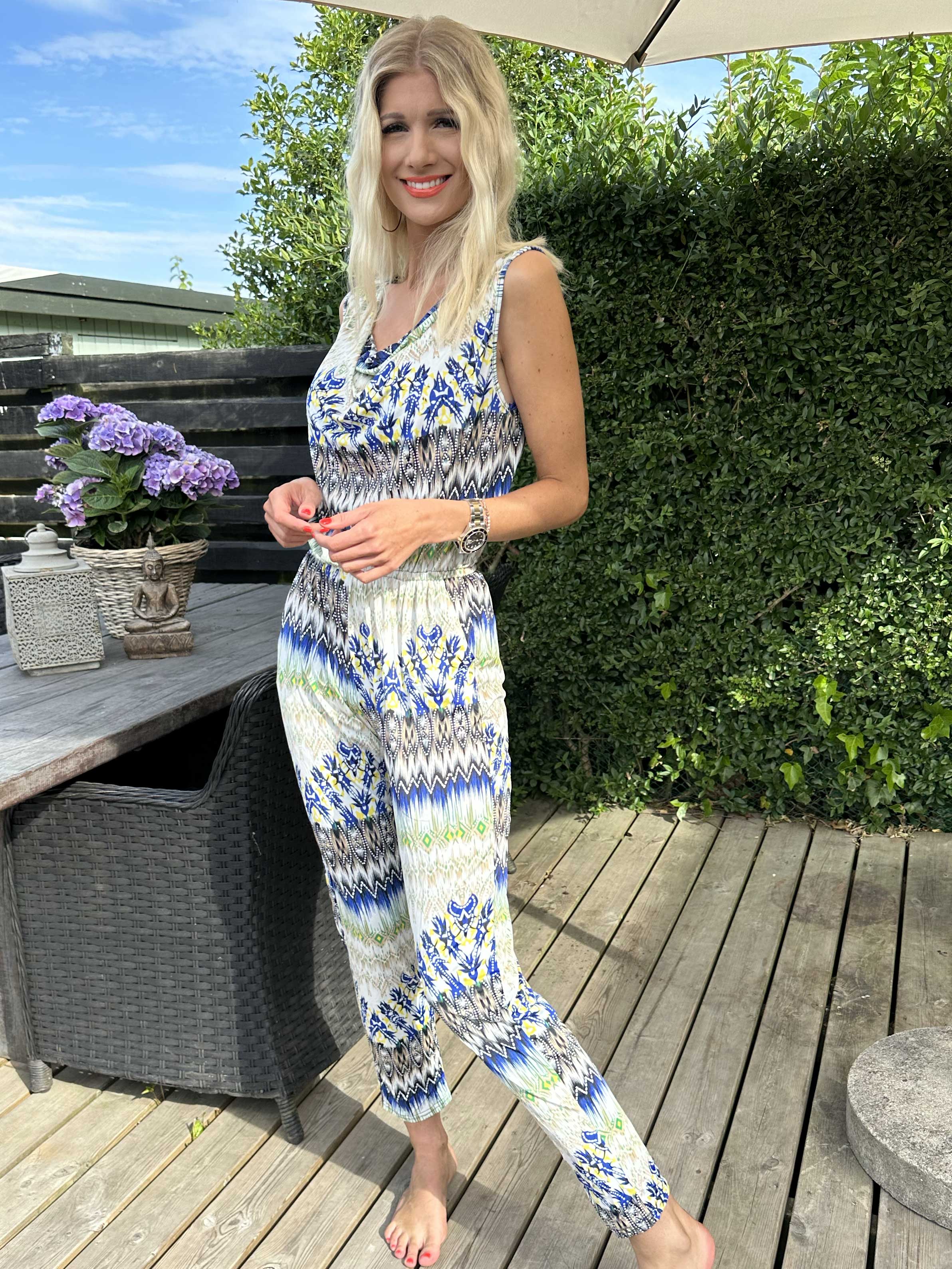 Brooklyn - Mönstrad jumpsuit i elastiskt tyg - Blue