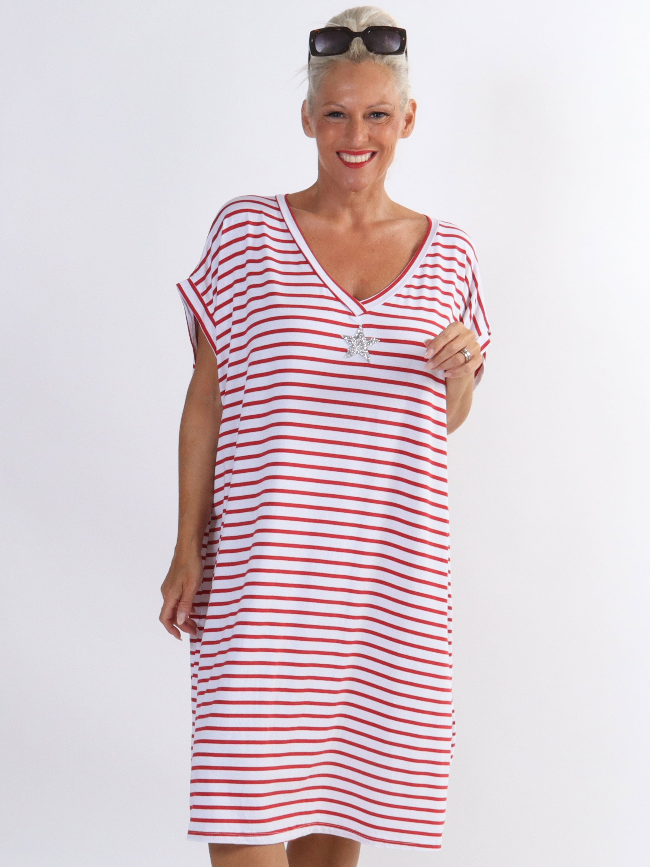 Cath - T-shirtklänning i viskos med silverstjärna i plusstorlek