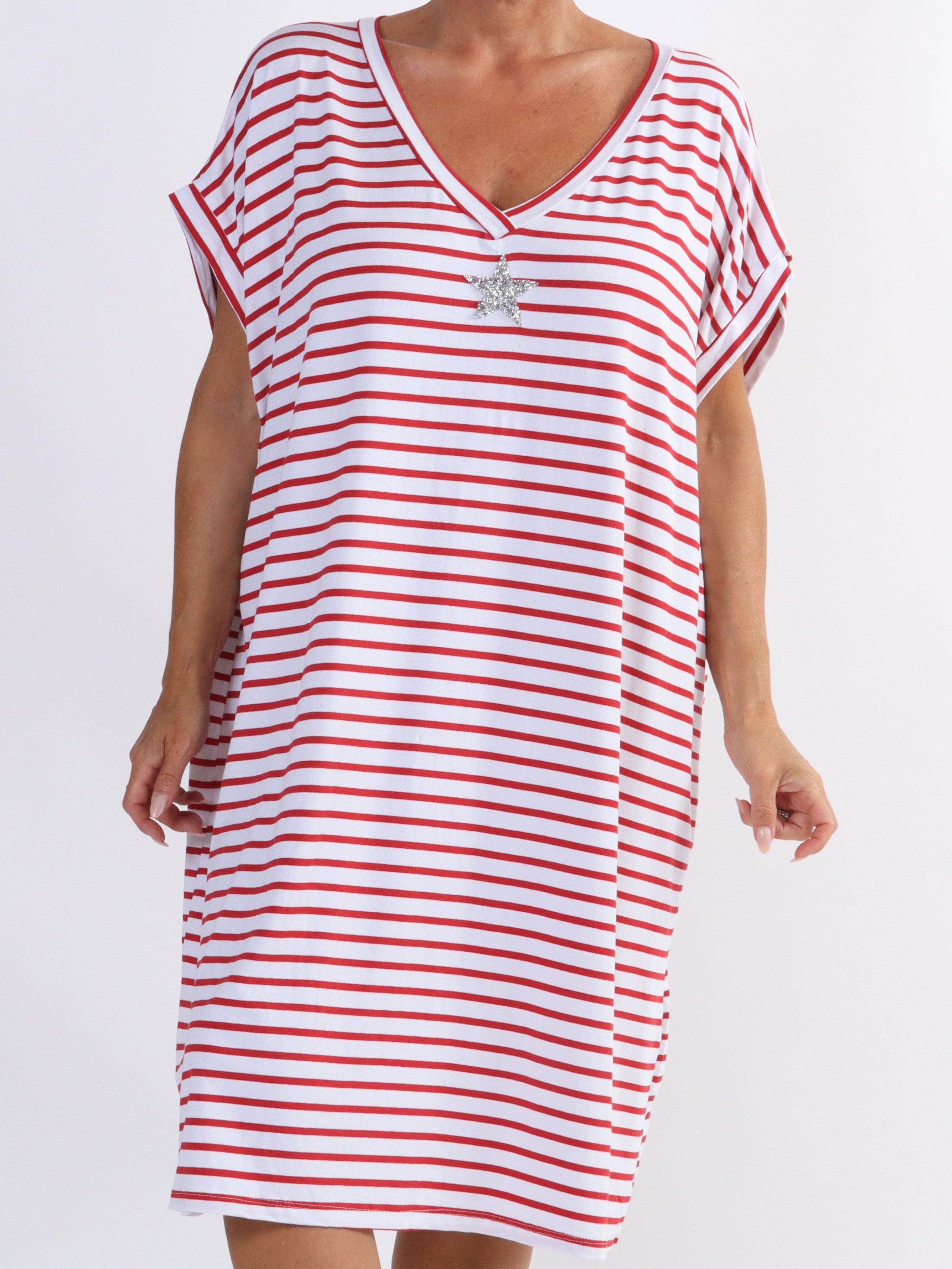 Cath - T-shirtklänning i viskos med silverstjärna i plusstorlek