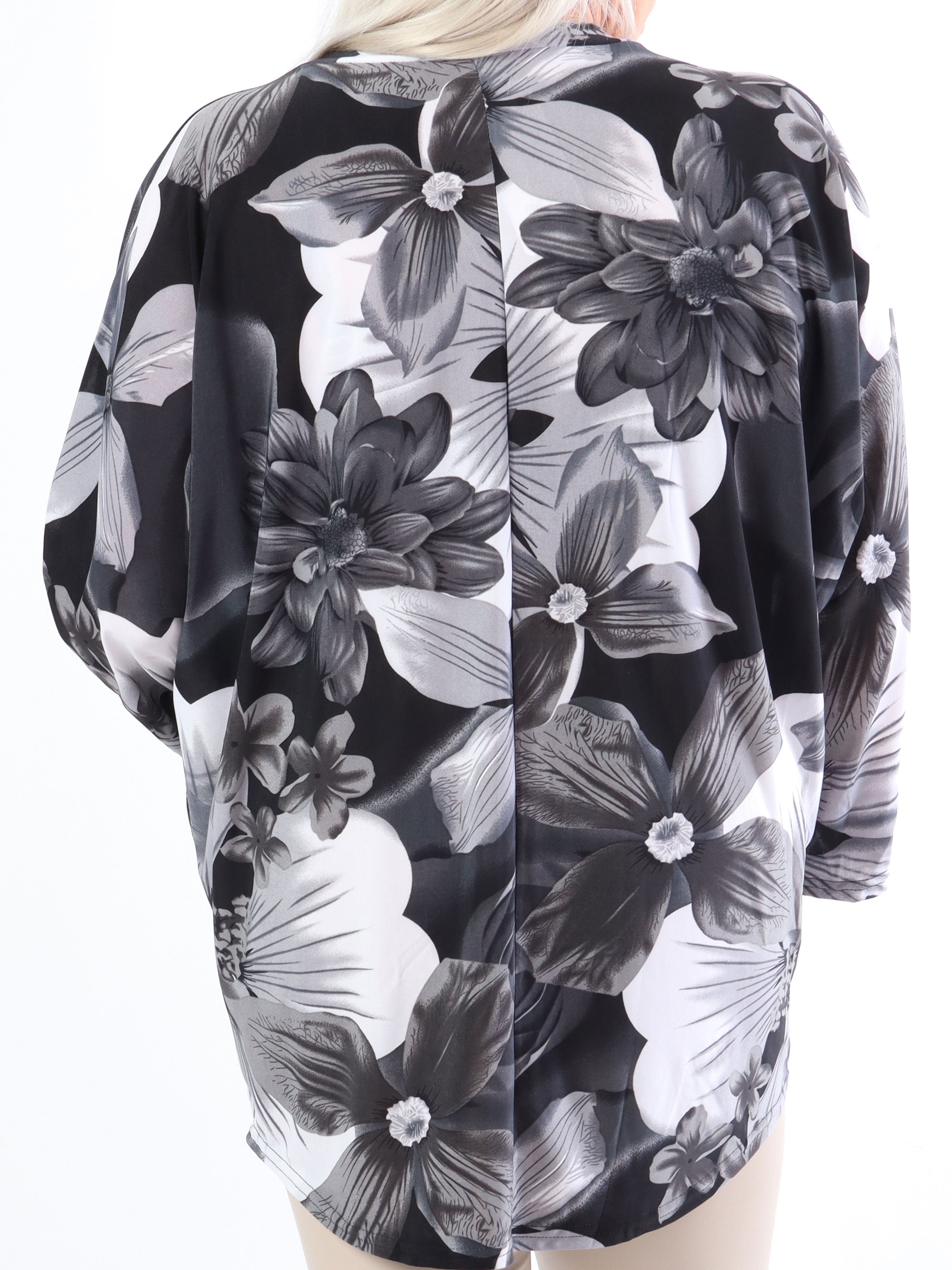 Celia Flower - Söt plus size tunika i elastiskt tyg med dragkedja