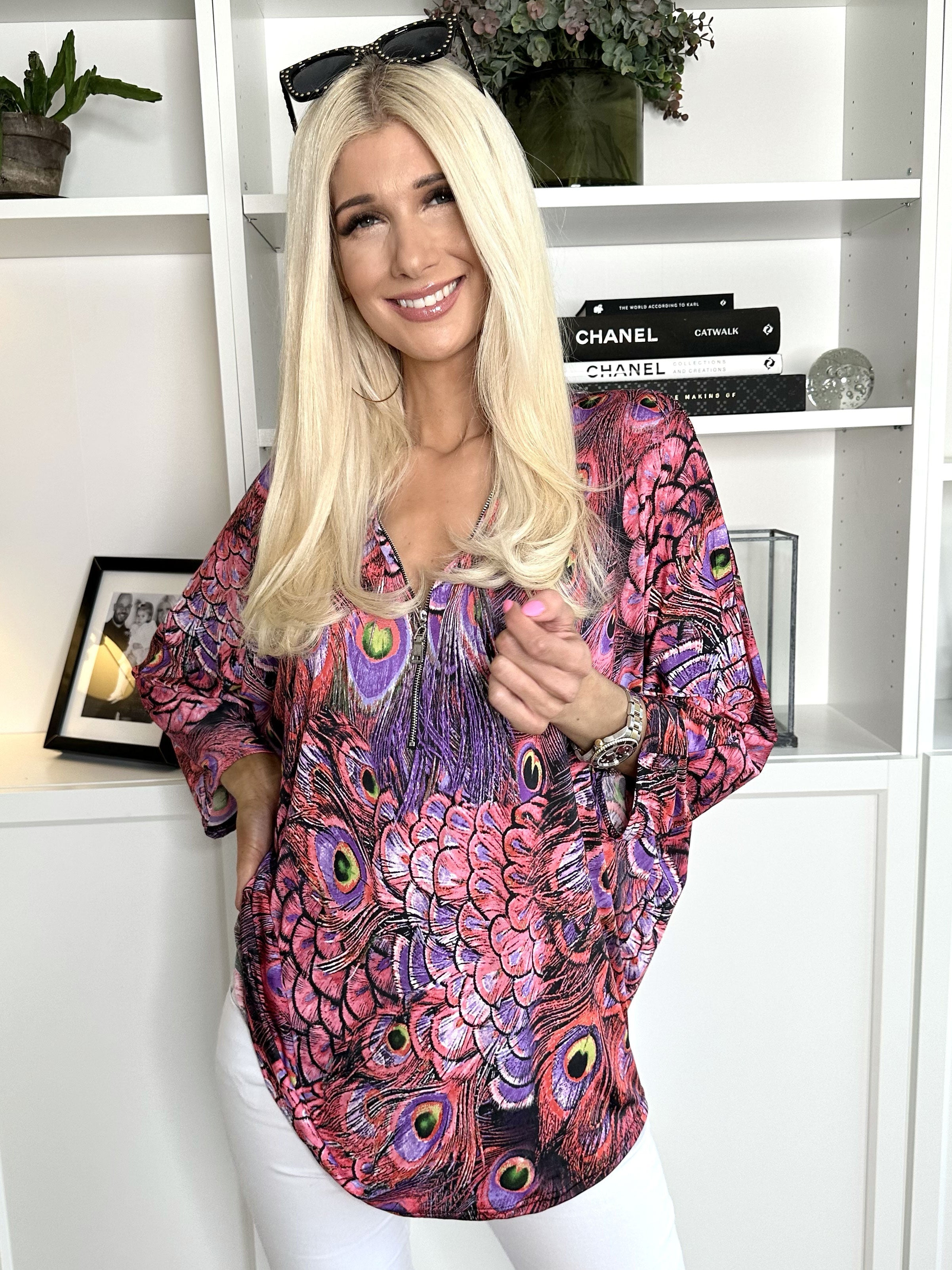 Celia Peacock - Söt tunika i elastiskt tyg med dragkedja - Green