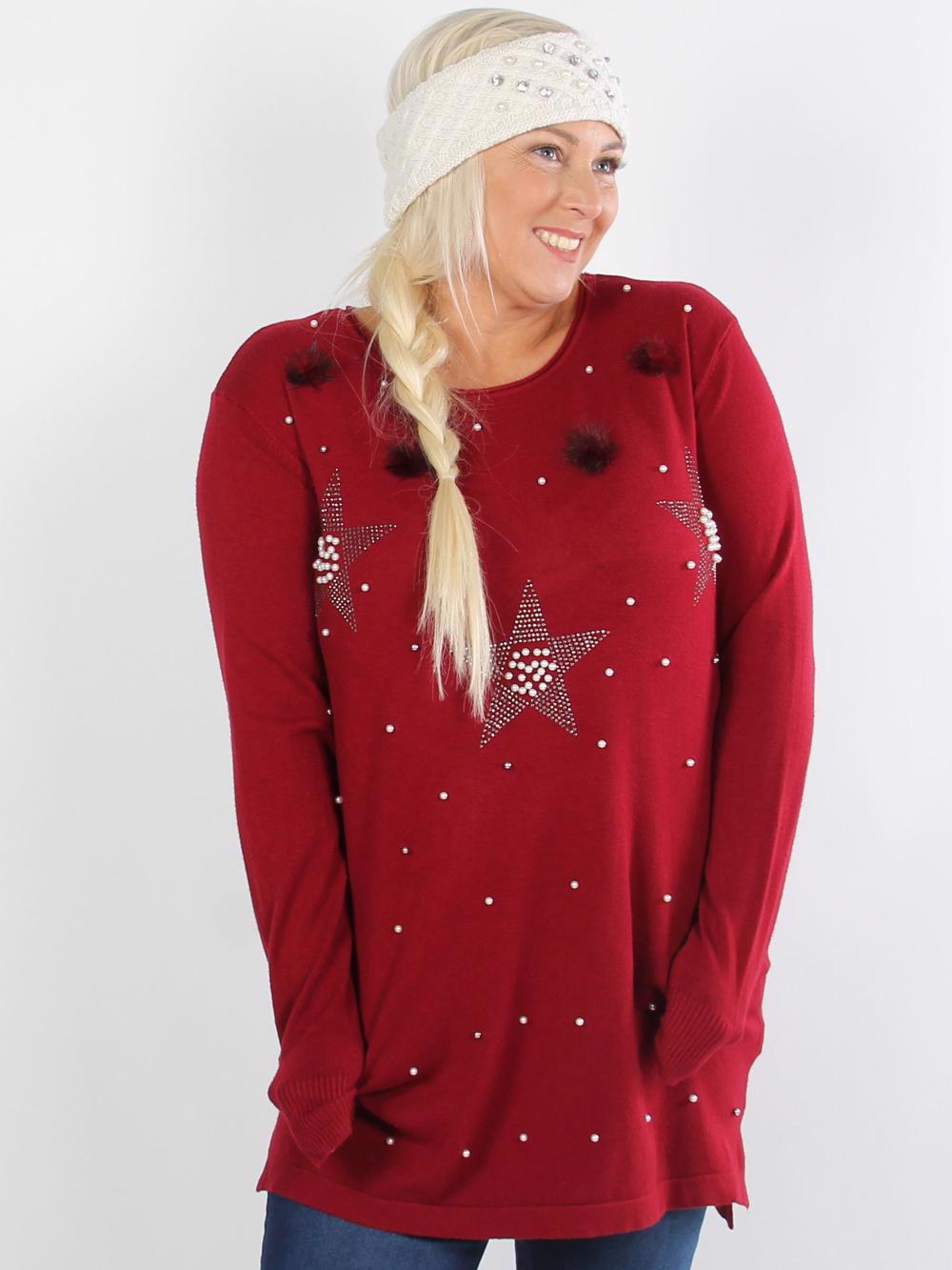 Charlene - Svart stickad blus med stenar och pärlor