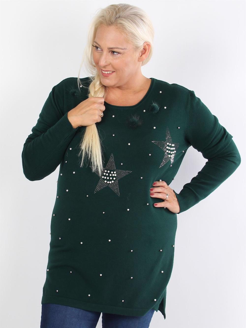 Charlene - Svart stickad blus med stenar och pärlor