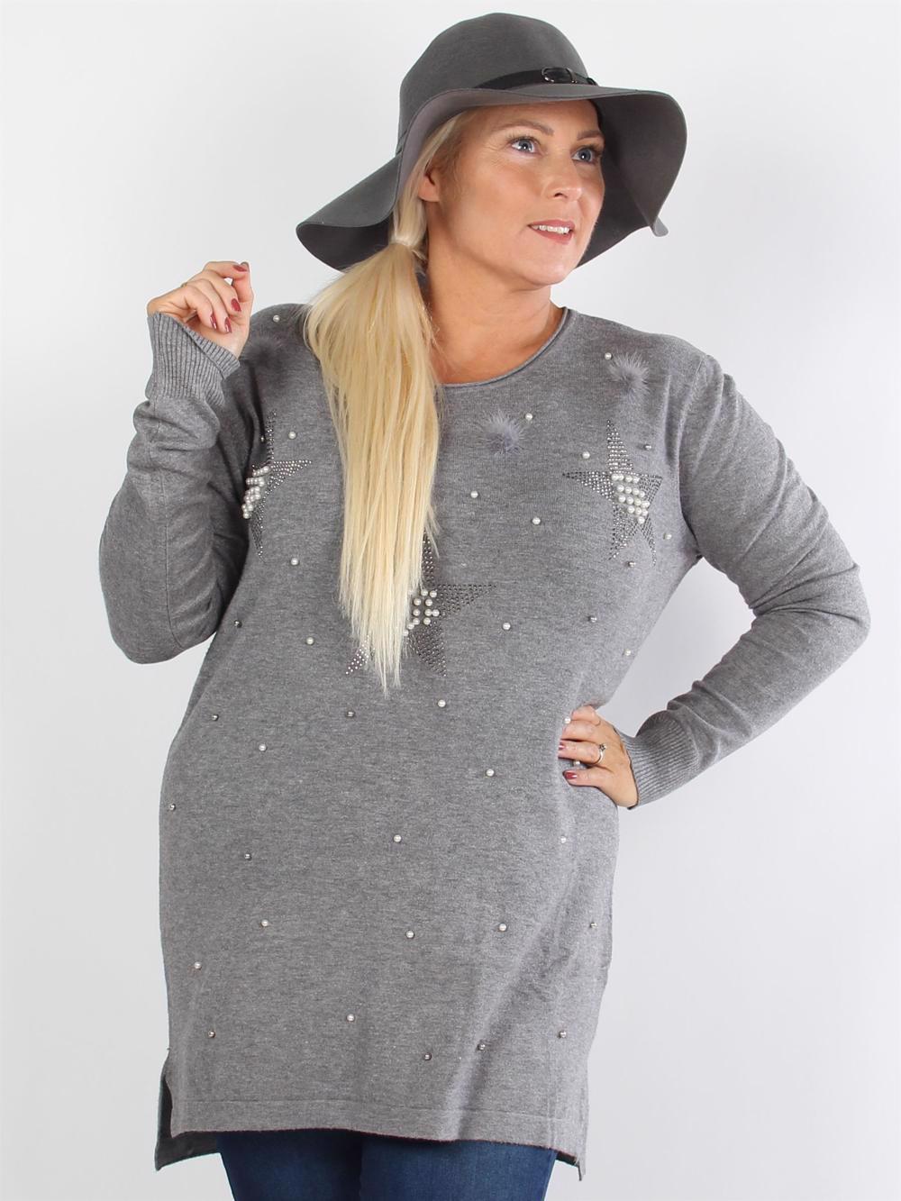 Charlene - Svart stickad blus med stenar och pärlor