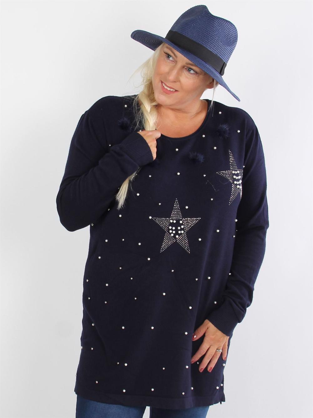 Charlene - Svart stickad blus med stenar och pärlor