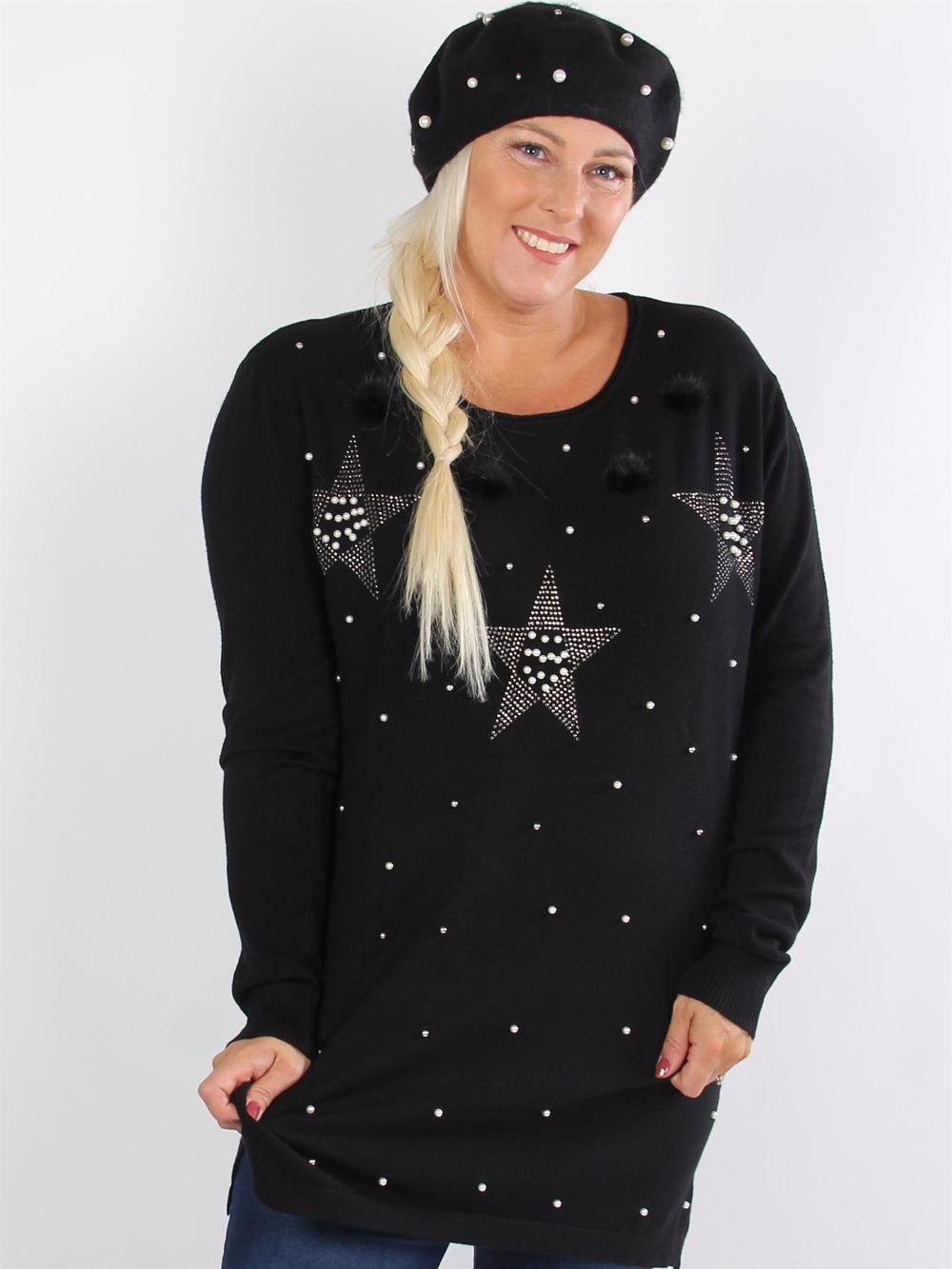 Charlene - Svart stickad blus med stenar och pärlor