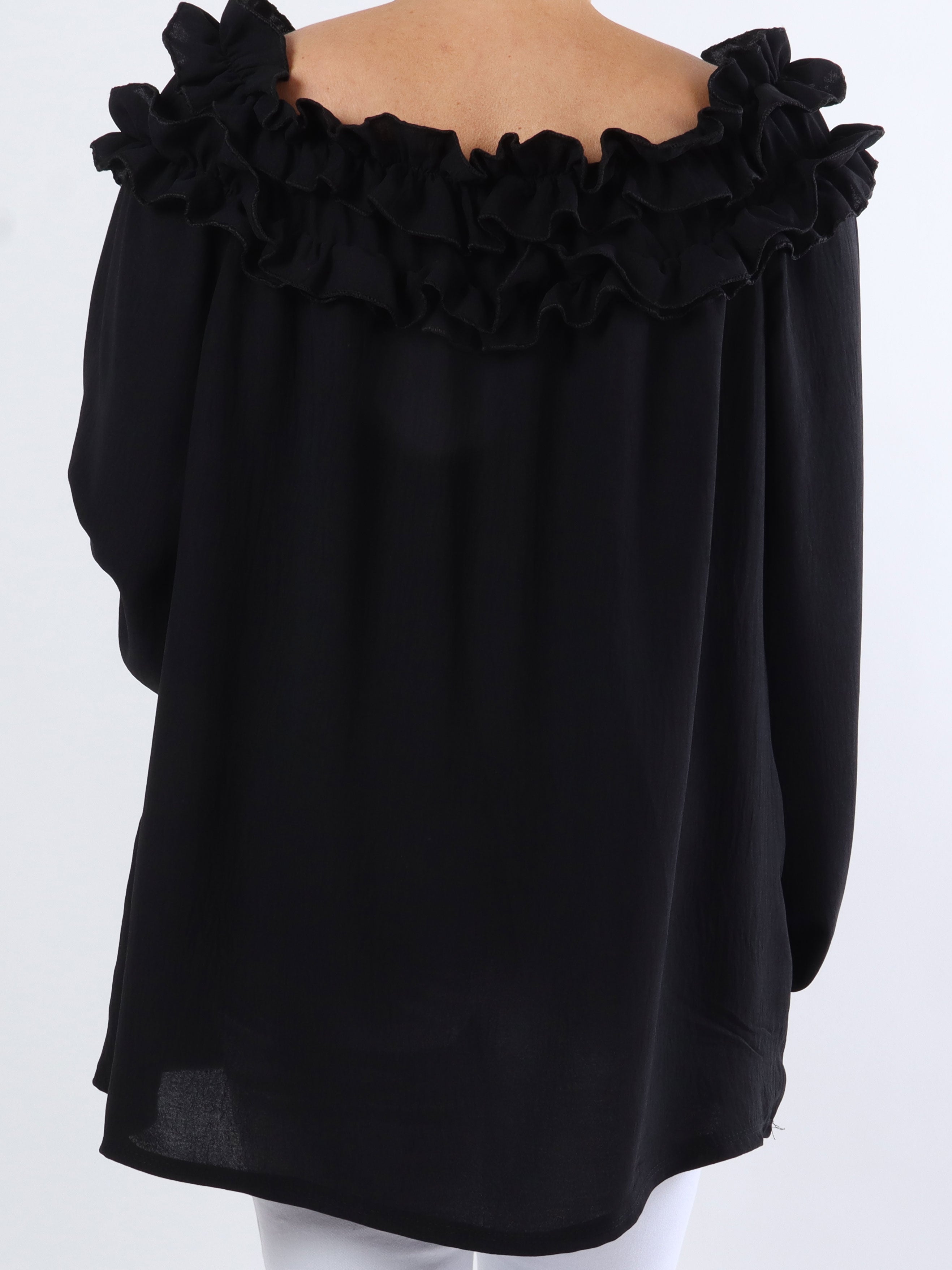 Chili - Finast plus size tunikablus med volanger i halsen