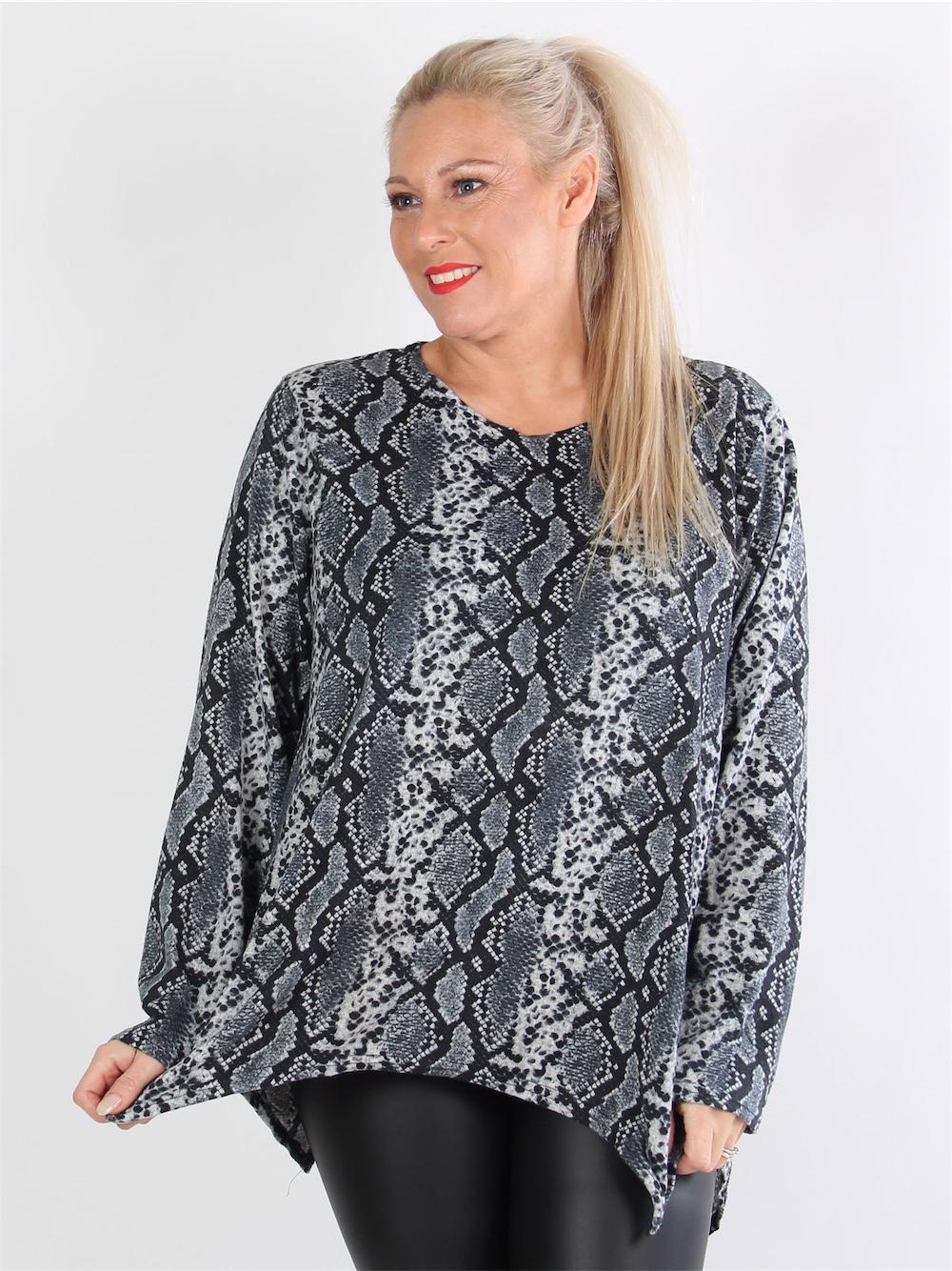 Crystal - Blå långärmad blus med ormtryck