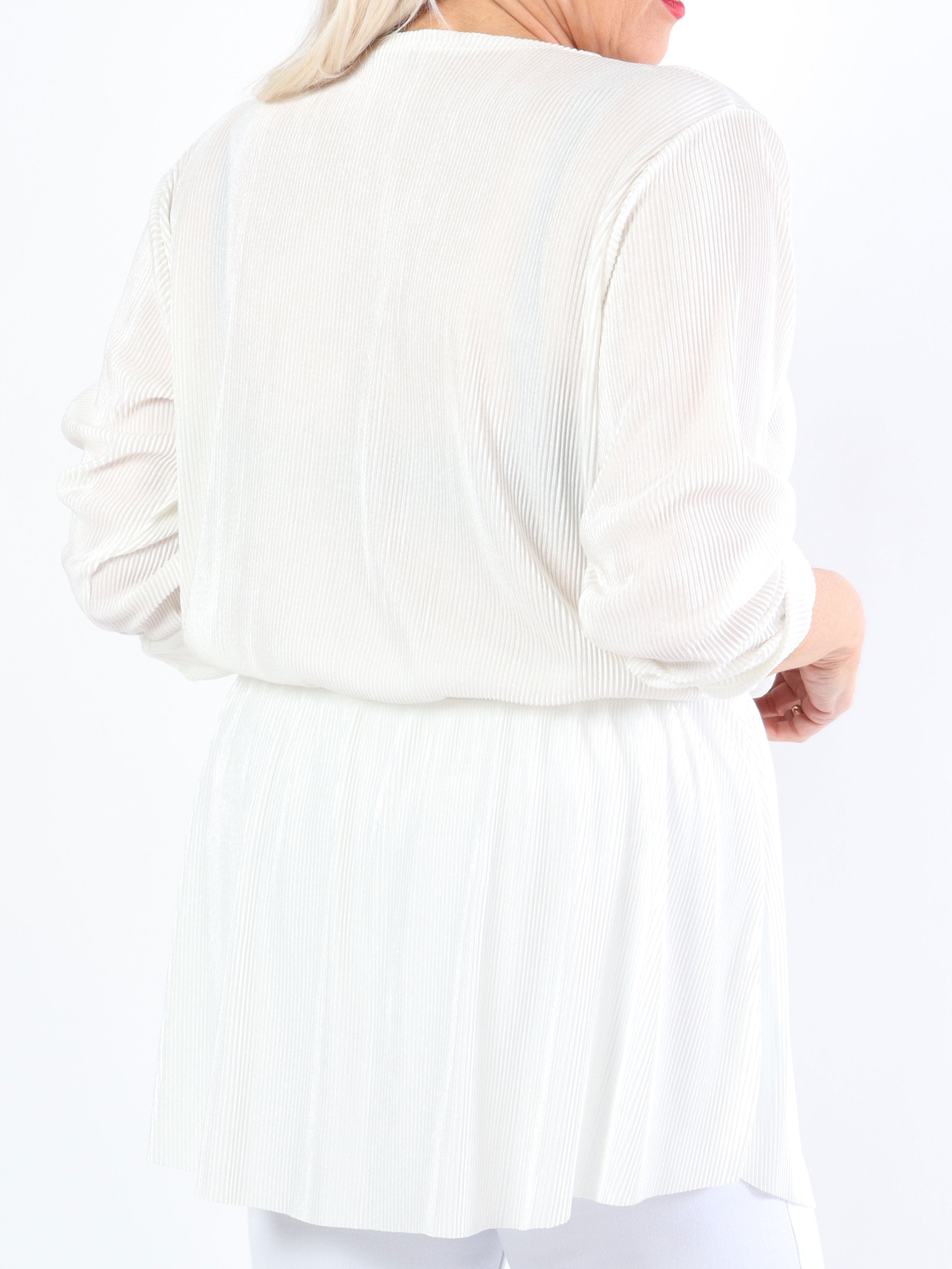 Delfina - Randig långärmad plus size blus med liten kjol