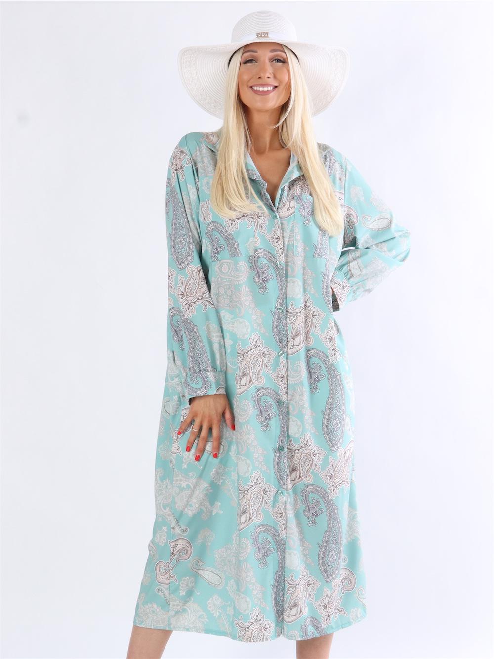 Delfina - Svart lång skjortklänning med paisley-mönster
