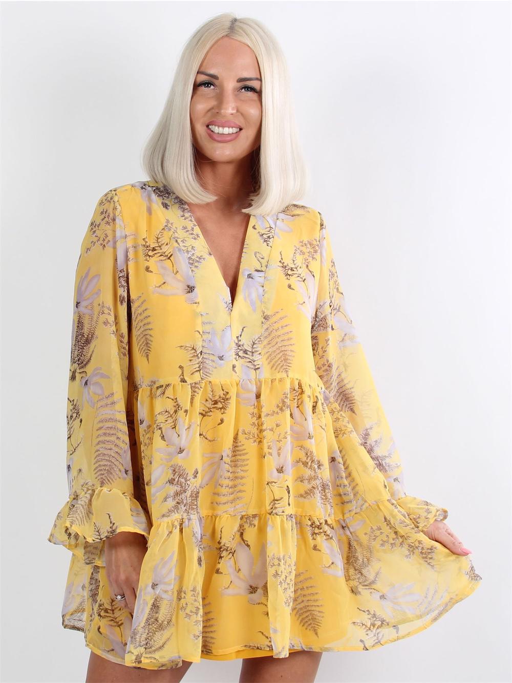 Digna - Beige tunika i chiffong med fint blommönster