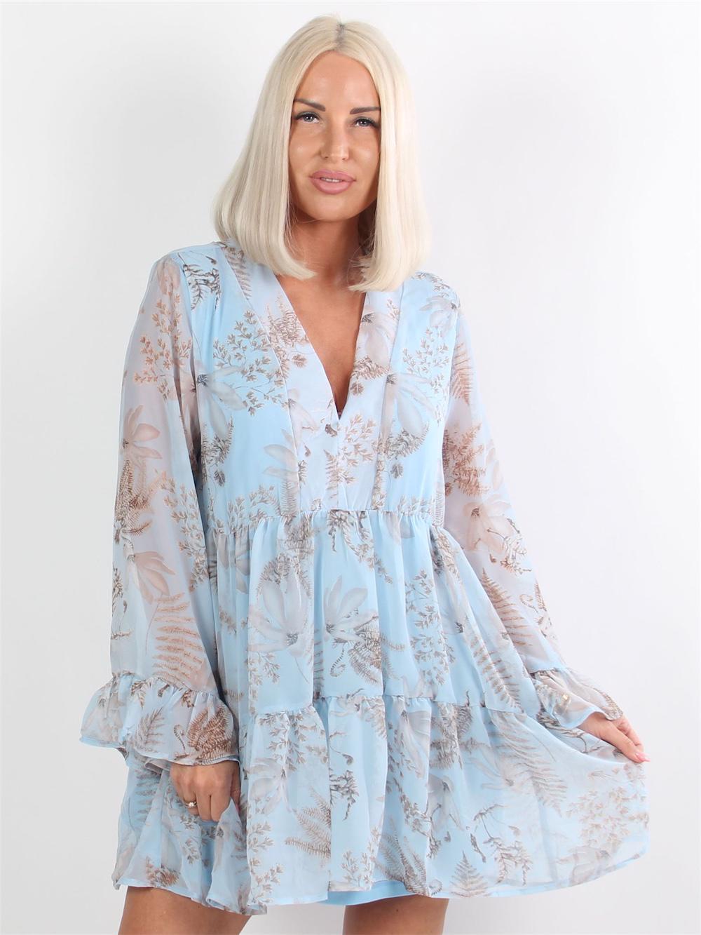 Digna - Beige tunika i chiffong med fint blommönster