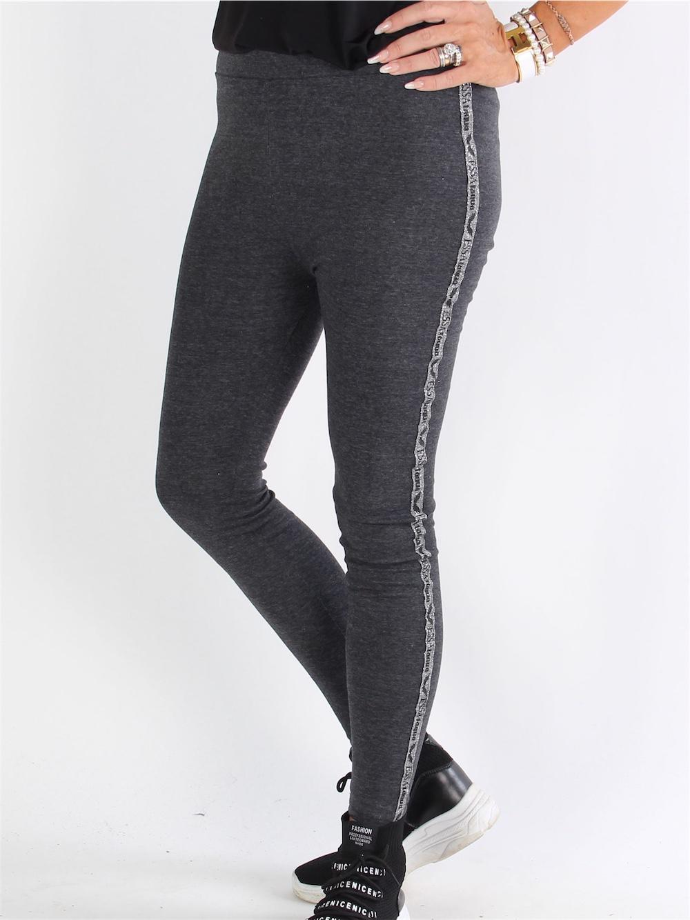 Diva - Svarta leggings med silver glimmer längs benet
