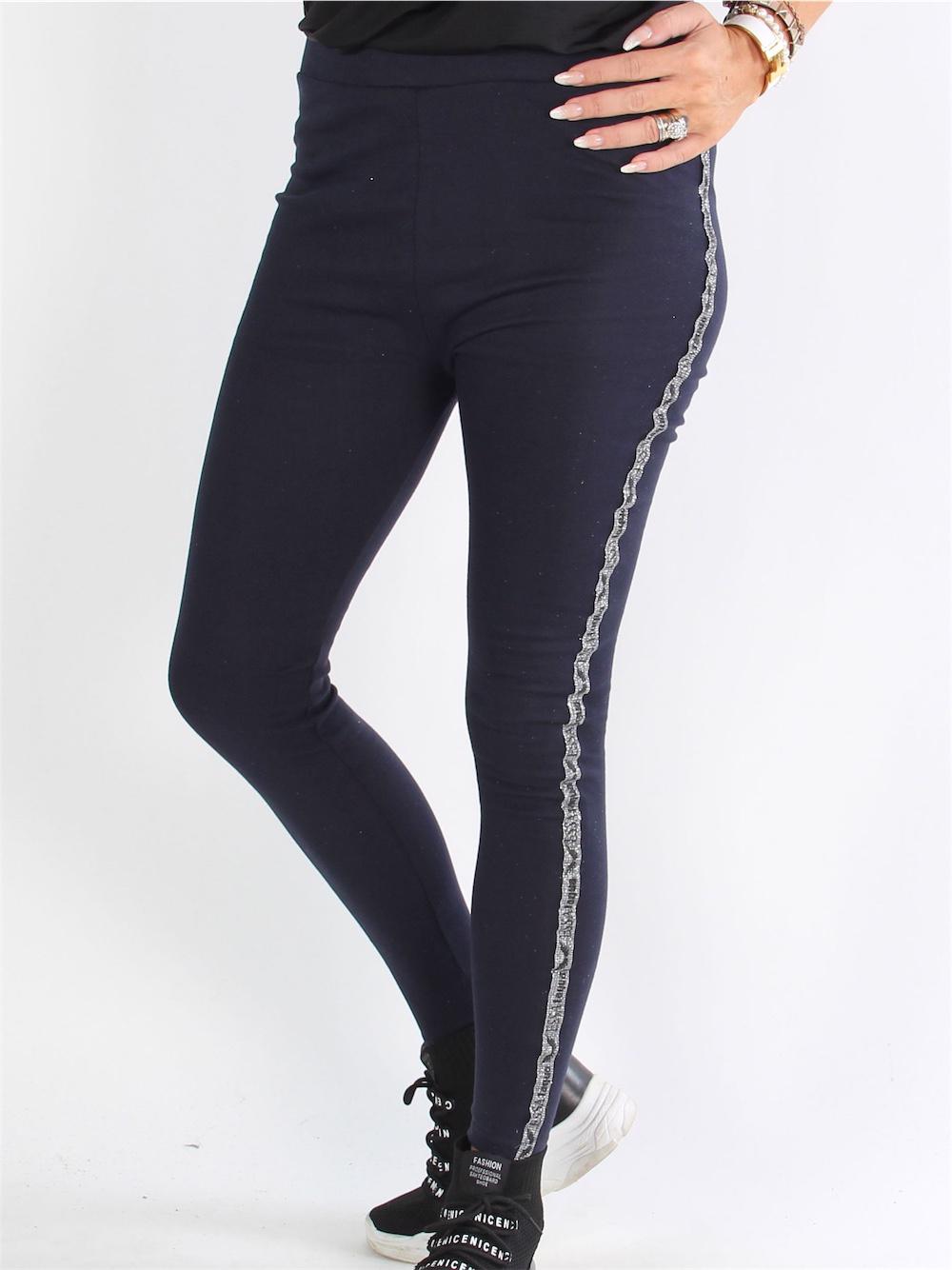 Diva - Svarta leggings med silver glimmer längs benet