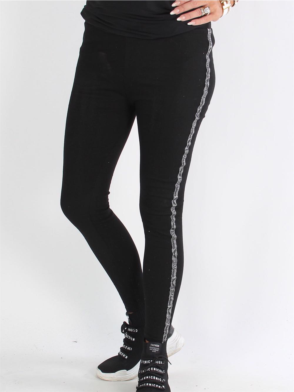 Diva - Svarta leggings med silver glimmer längs benet
