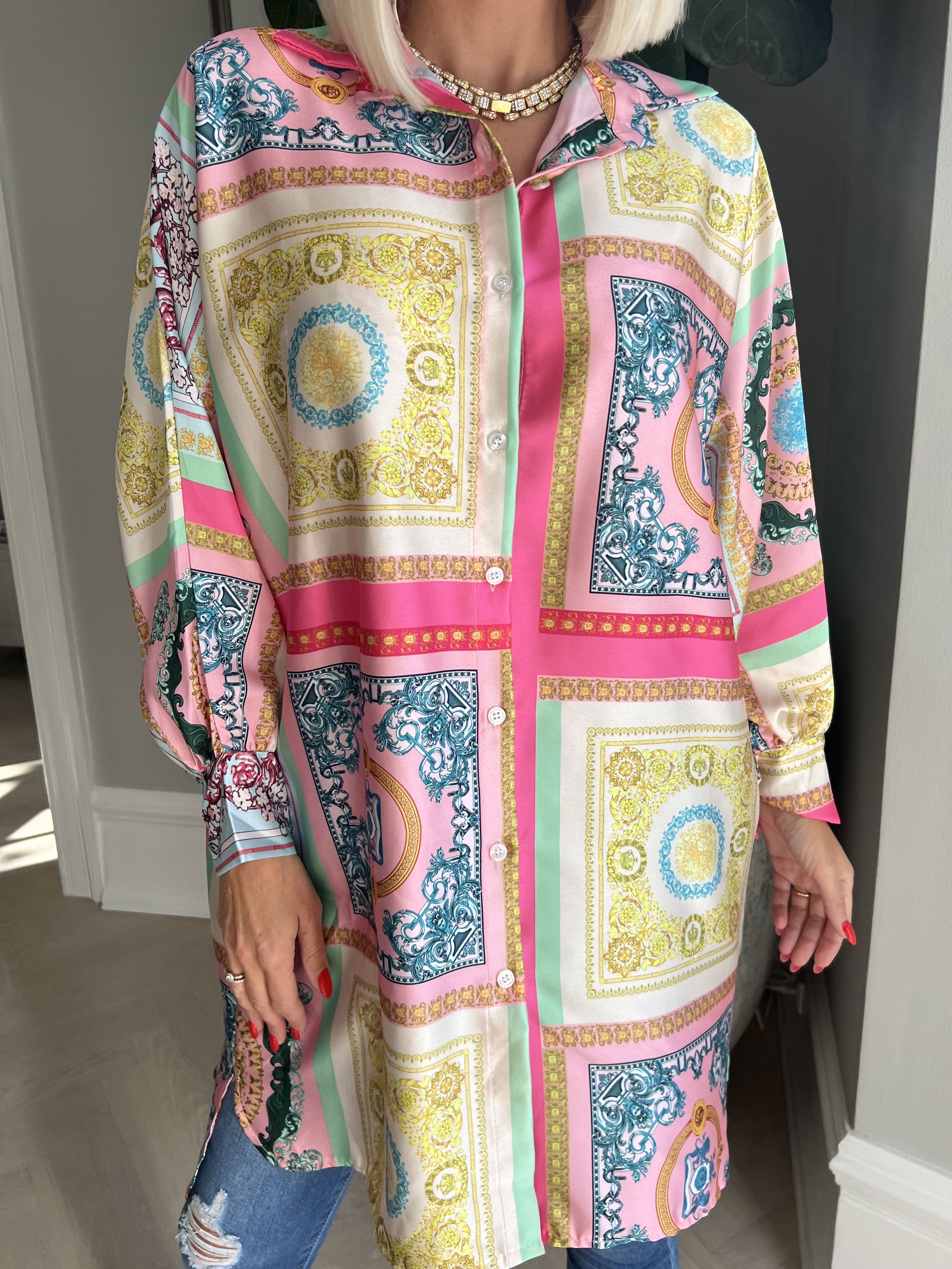 Donna - Färgglad mönstrad skjorta i silkeslook