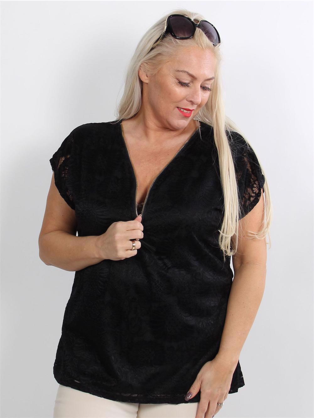 Dorota - Svart spetstunika med dragkedja