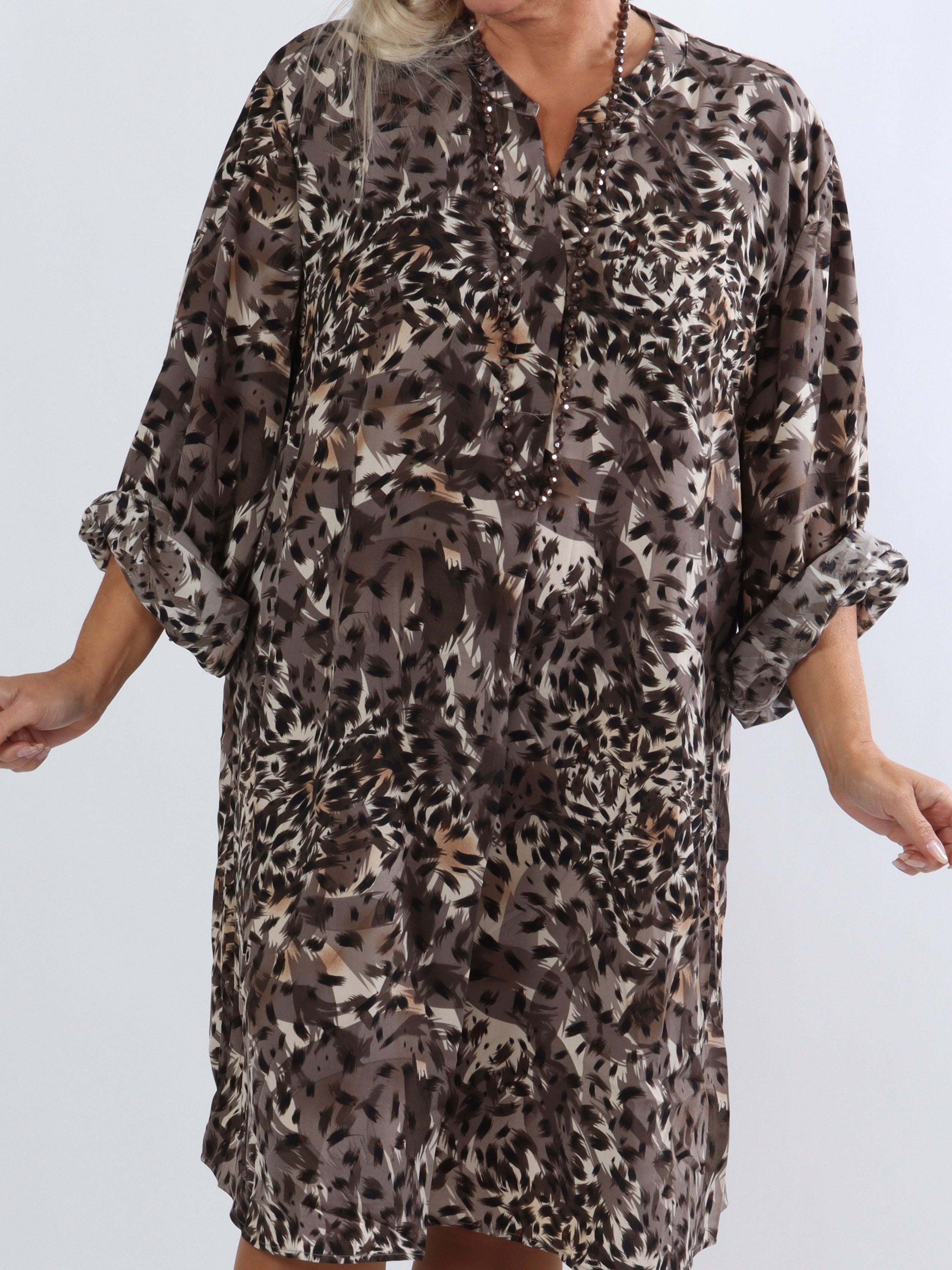 Dove - Lätt tunikaklänning med mönster - Taupe