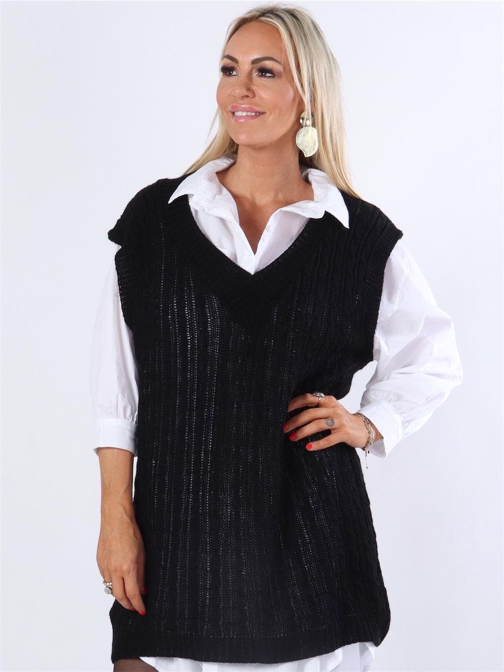 Edda - Beige stickad väst med kabelstickning och v-ringning