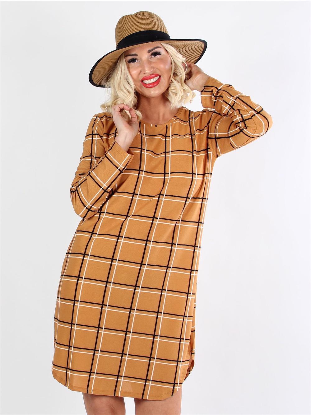 Elena - Svart rutig klänning med långa ärmar