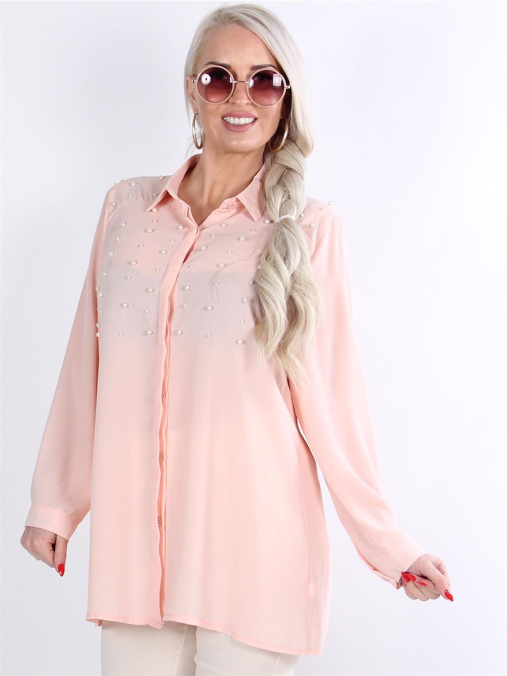 Elena - Svart chiffongskjorta med pärlor