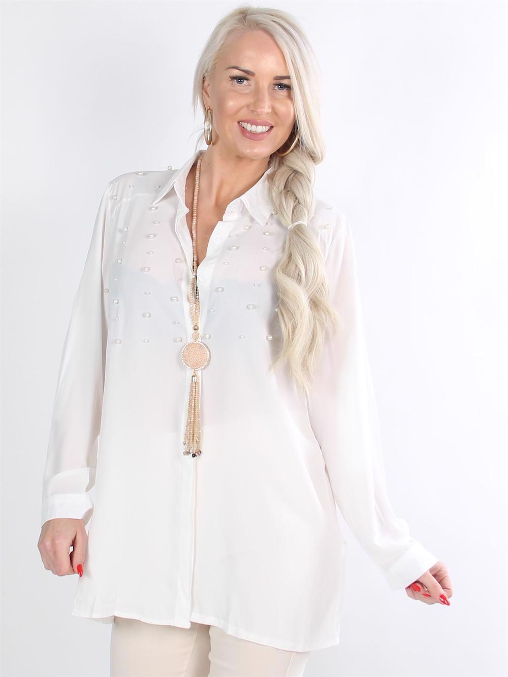 Elena - Svart chiffongskjorta med pärlor