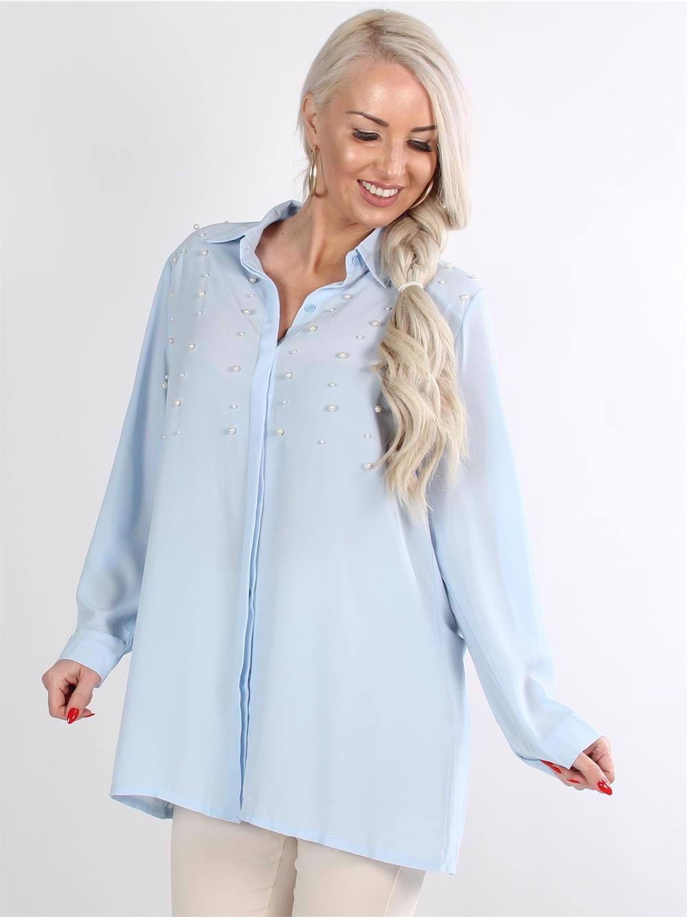 Elena - Svart chiffongskjorta med pärlor