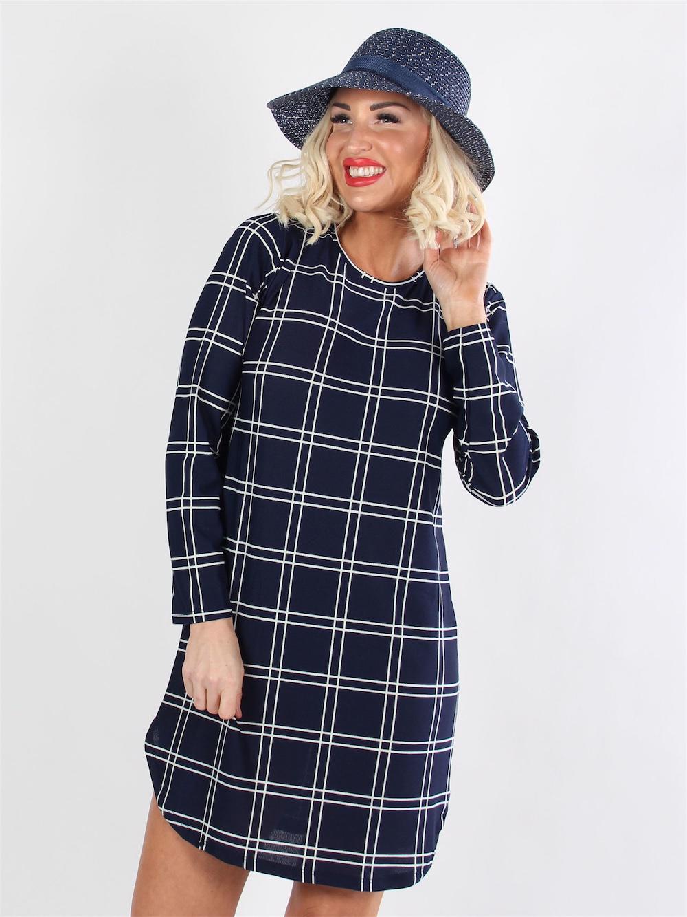 Elena - Svart rutig klänning med långa ärmar