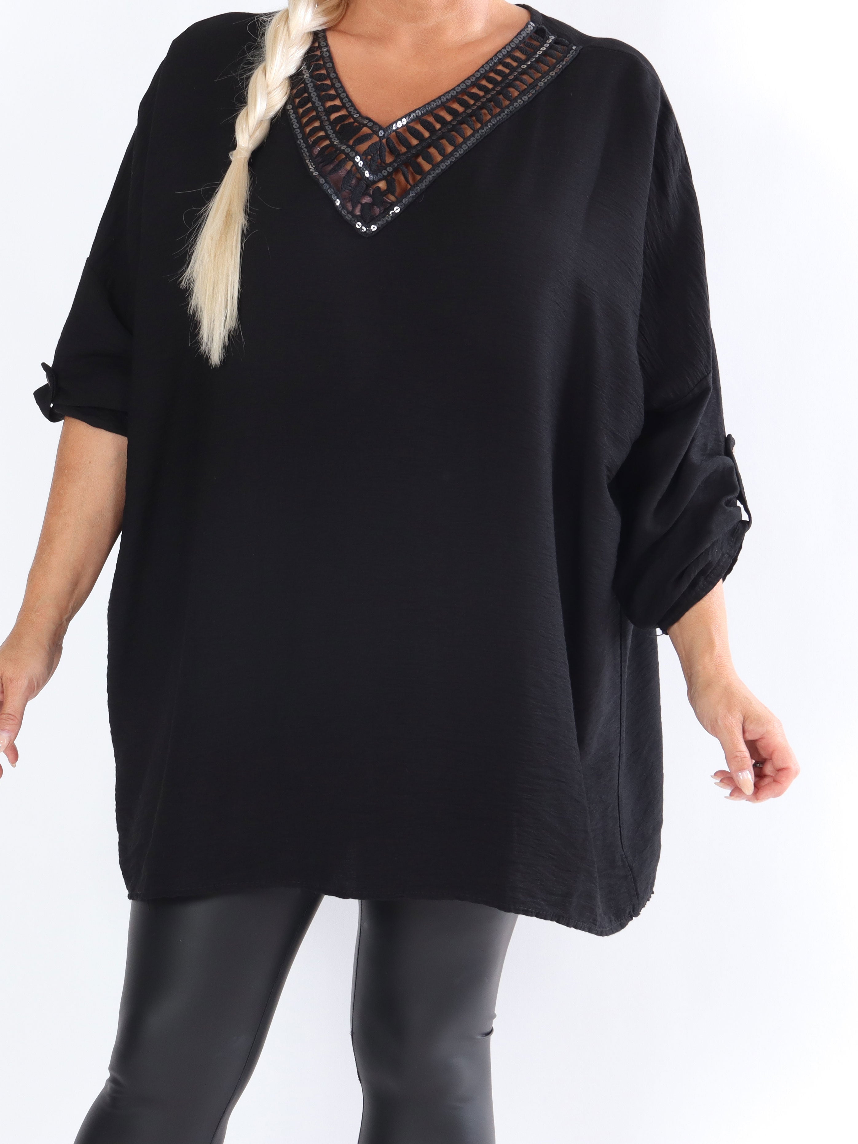 Elina - Plus size tunika med paljetter och broderier